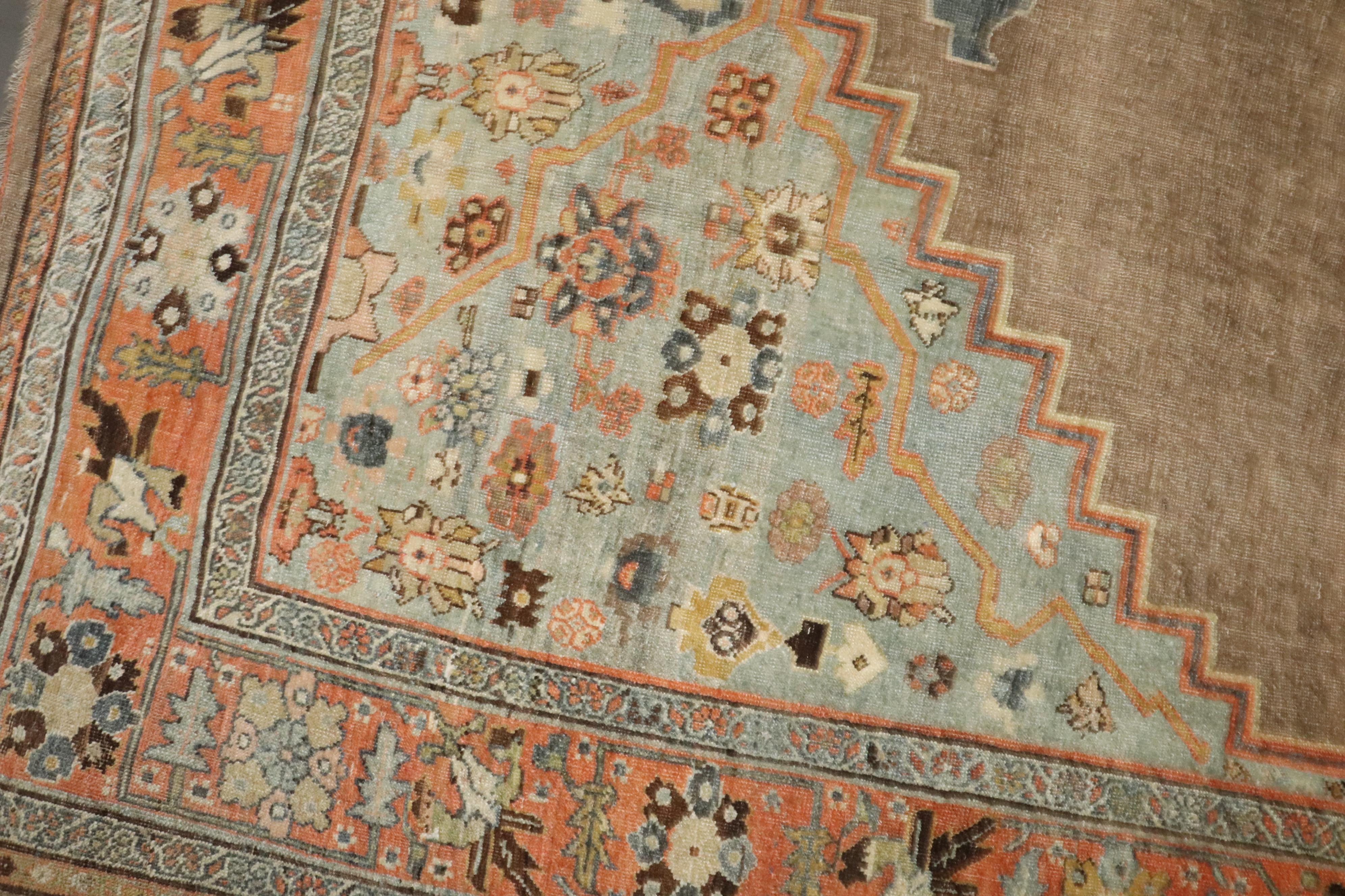 Persiano Tappeto Zabihi Collection Camel Color Antique Persian Bidjar in vendita