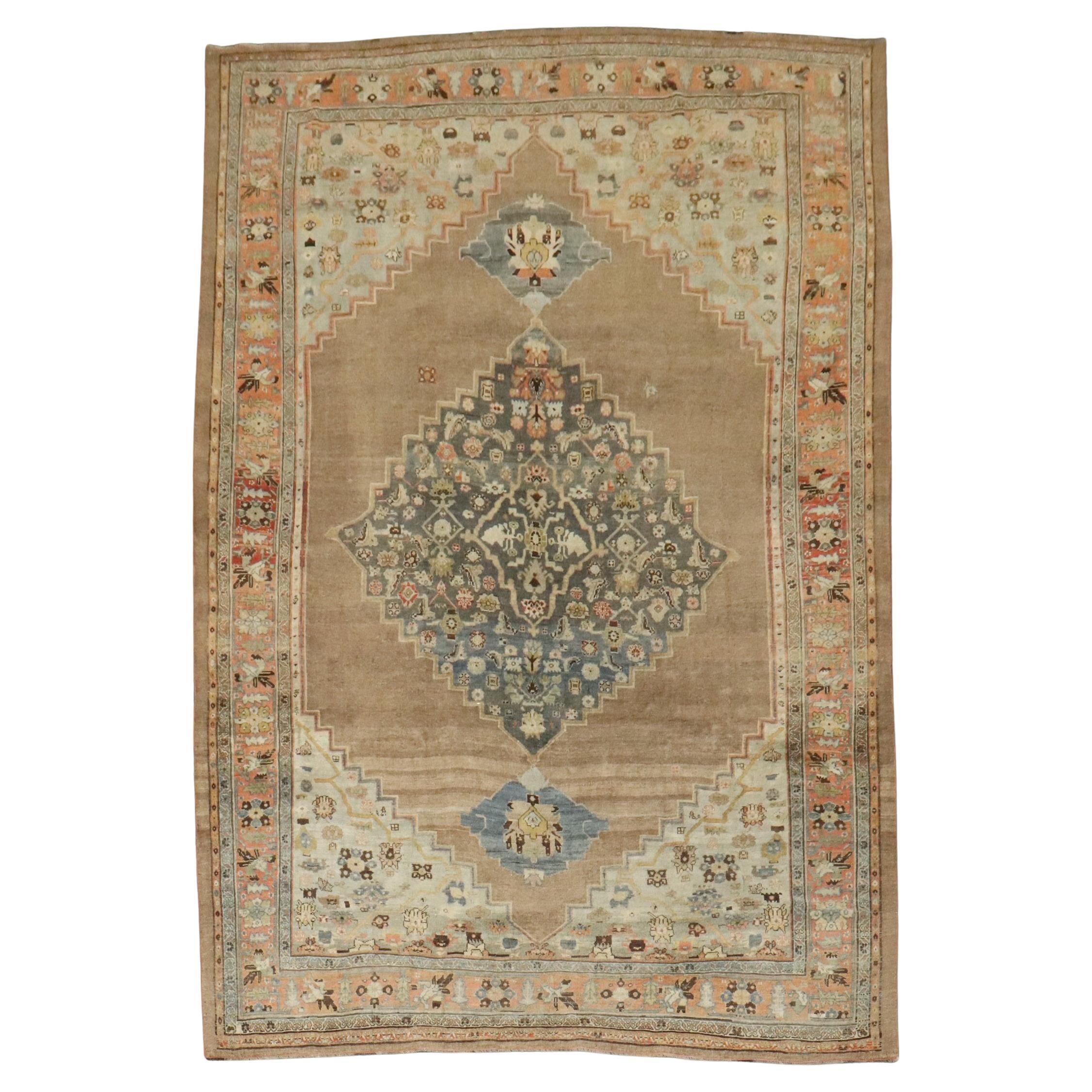 Zabihi Collection Camel Color Antique Persian Bidjar Rug