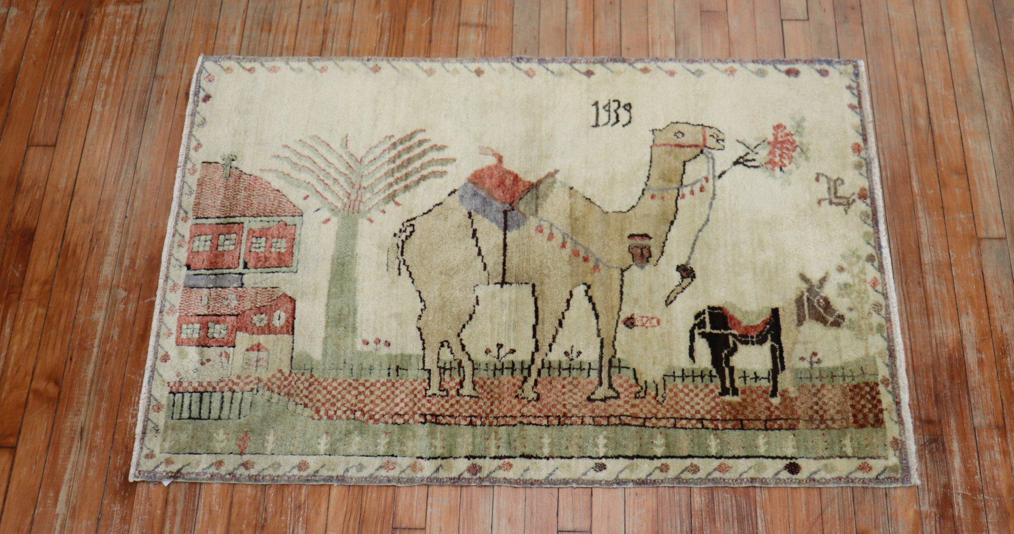 Turco Tappeto Zabihi Collection Camel Donkey Turkish Kula Pictorial Scatter Size in vendita
