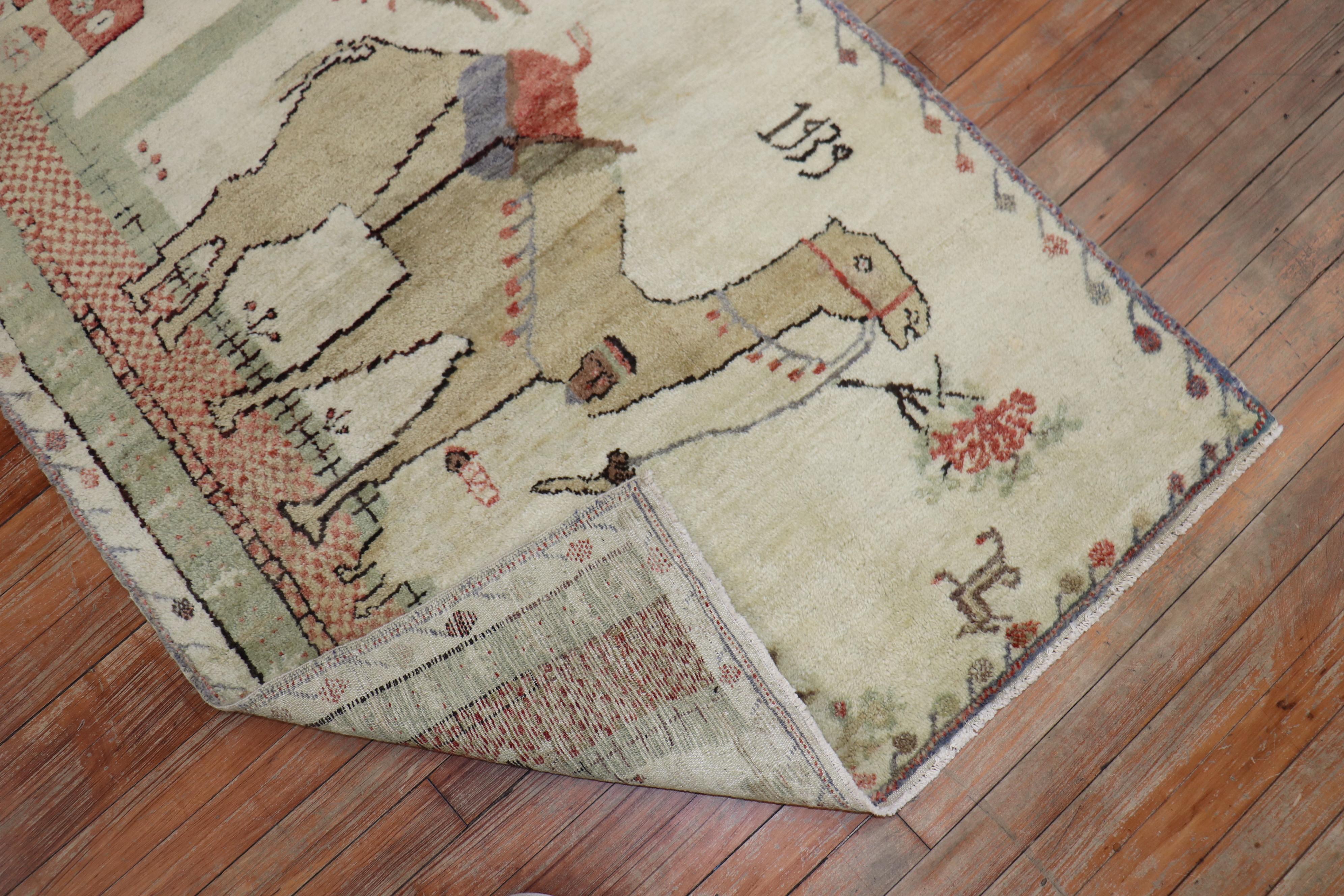 Lana Tappeto Zabihi Collection Camel Donkey Turkish Kula Pictorial Scatter Size in vendita