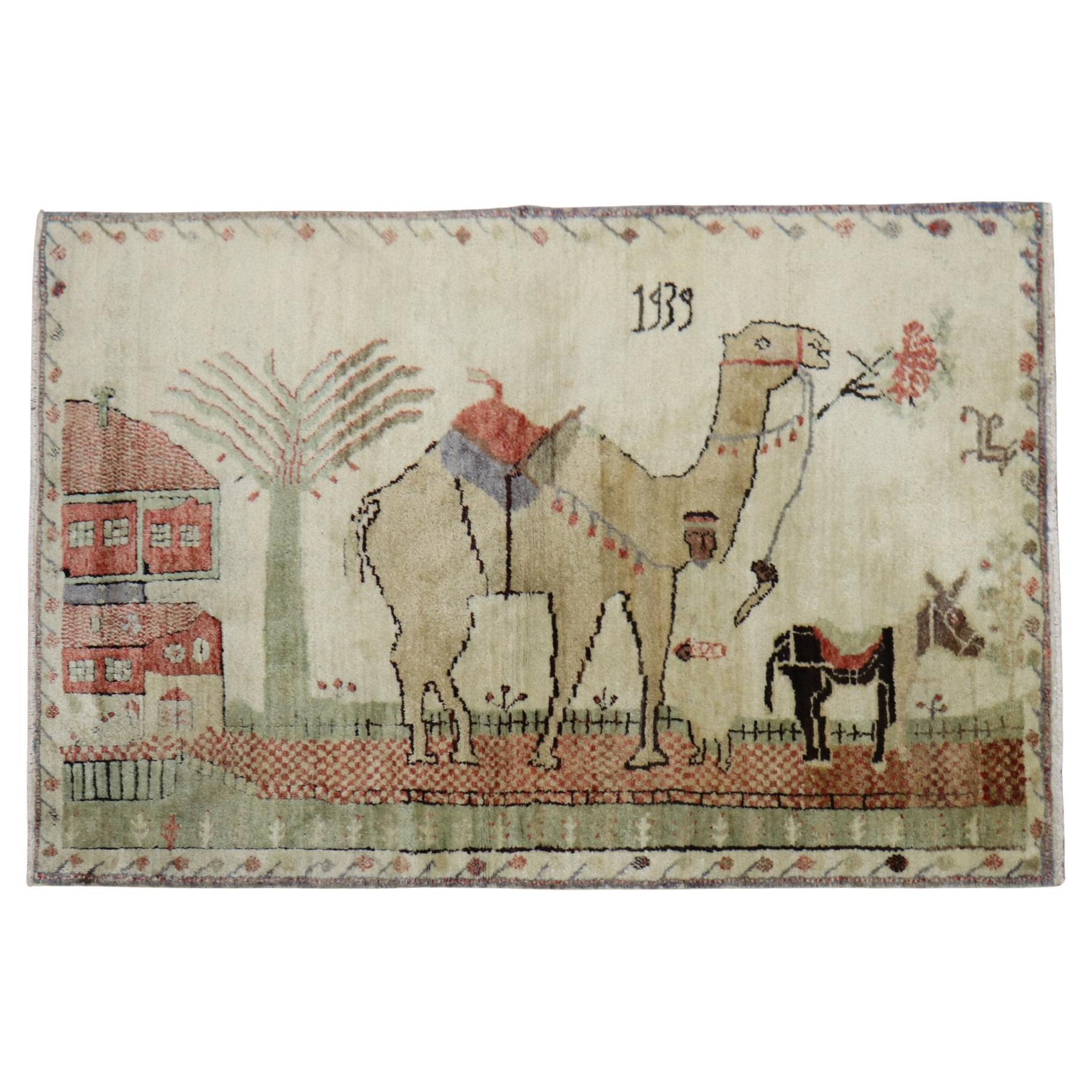 Zabihi Collection Camel Donkey Turkish Kula Pictorial Scatter Size Rug