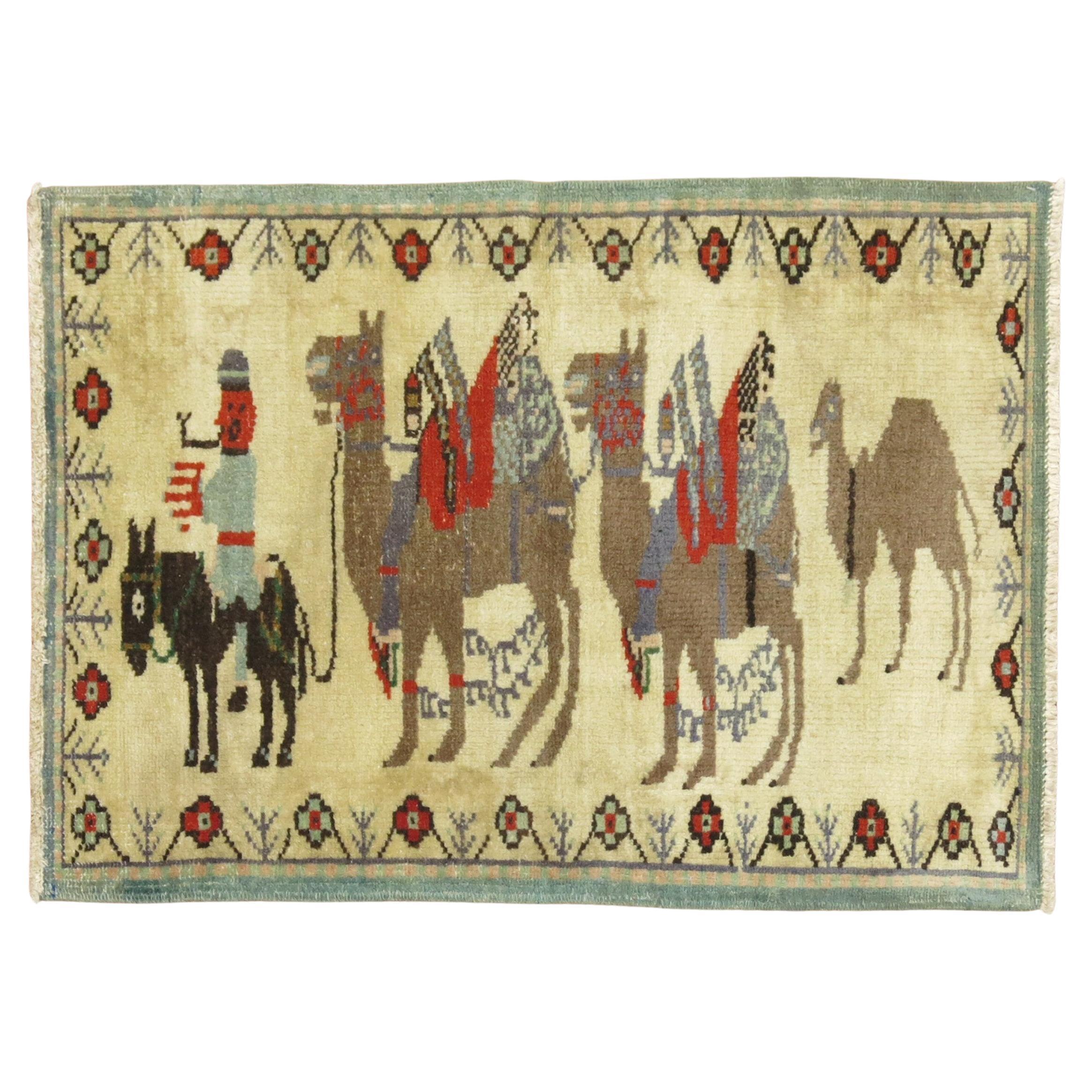 Zabihi Collection Camel Donkey Turkish Pictorial Scatter Size Rug