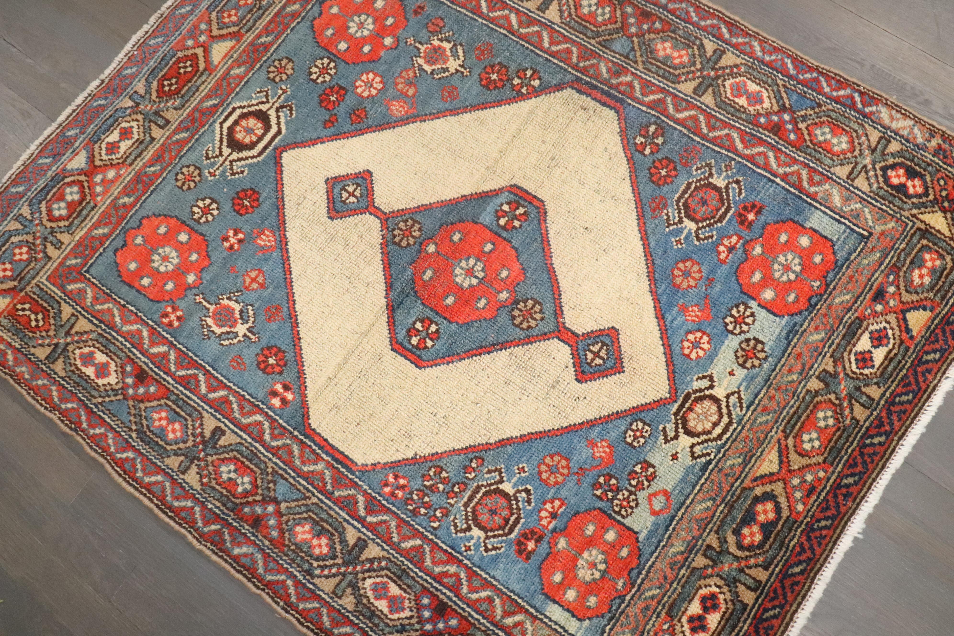 Tribal Zabihi Collection Camel FIeld Hamedan Serab Decorative Rug Square Size Mat For Sale