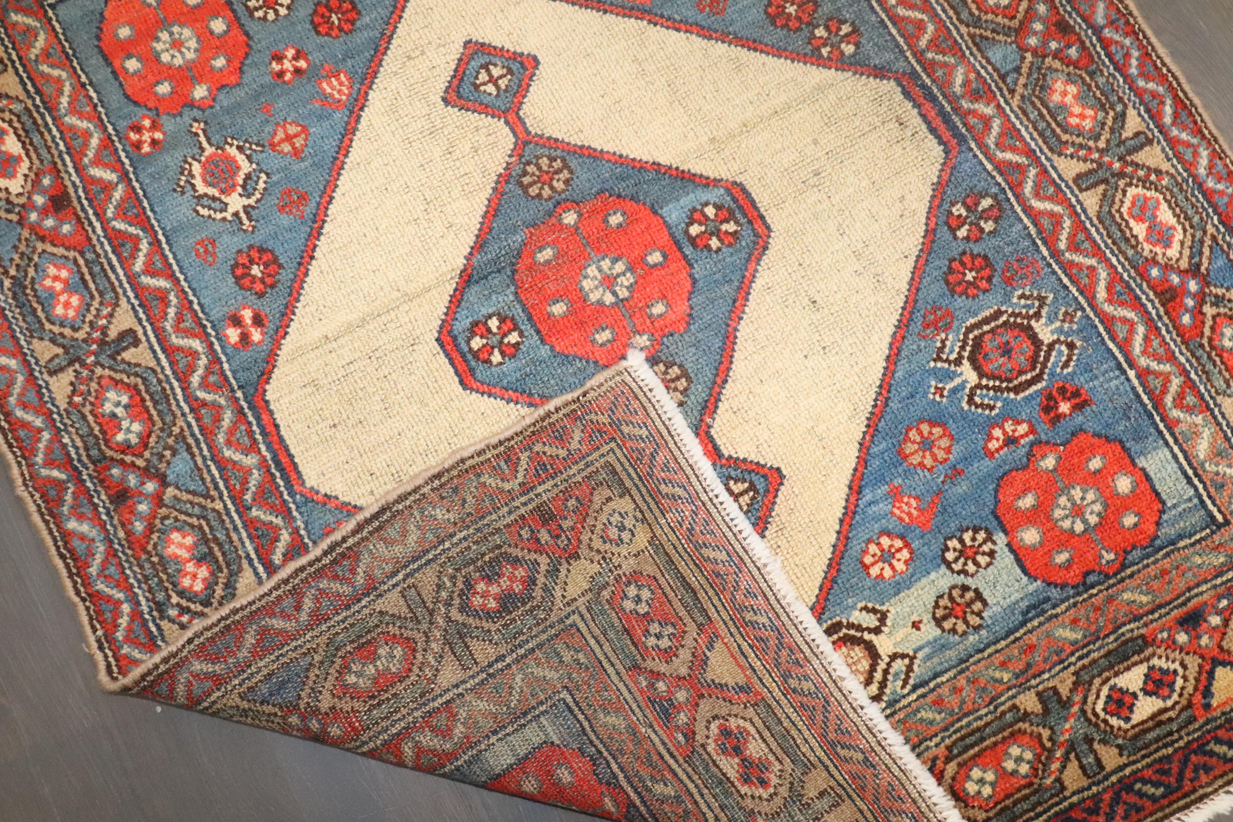 20th Century Zabihi Collection Camel FIeld Hamedan Serab Decorative Rug Square Size Mat For Sale