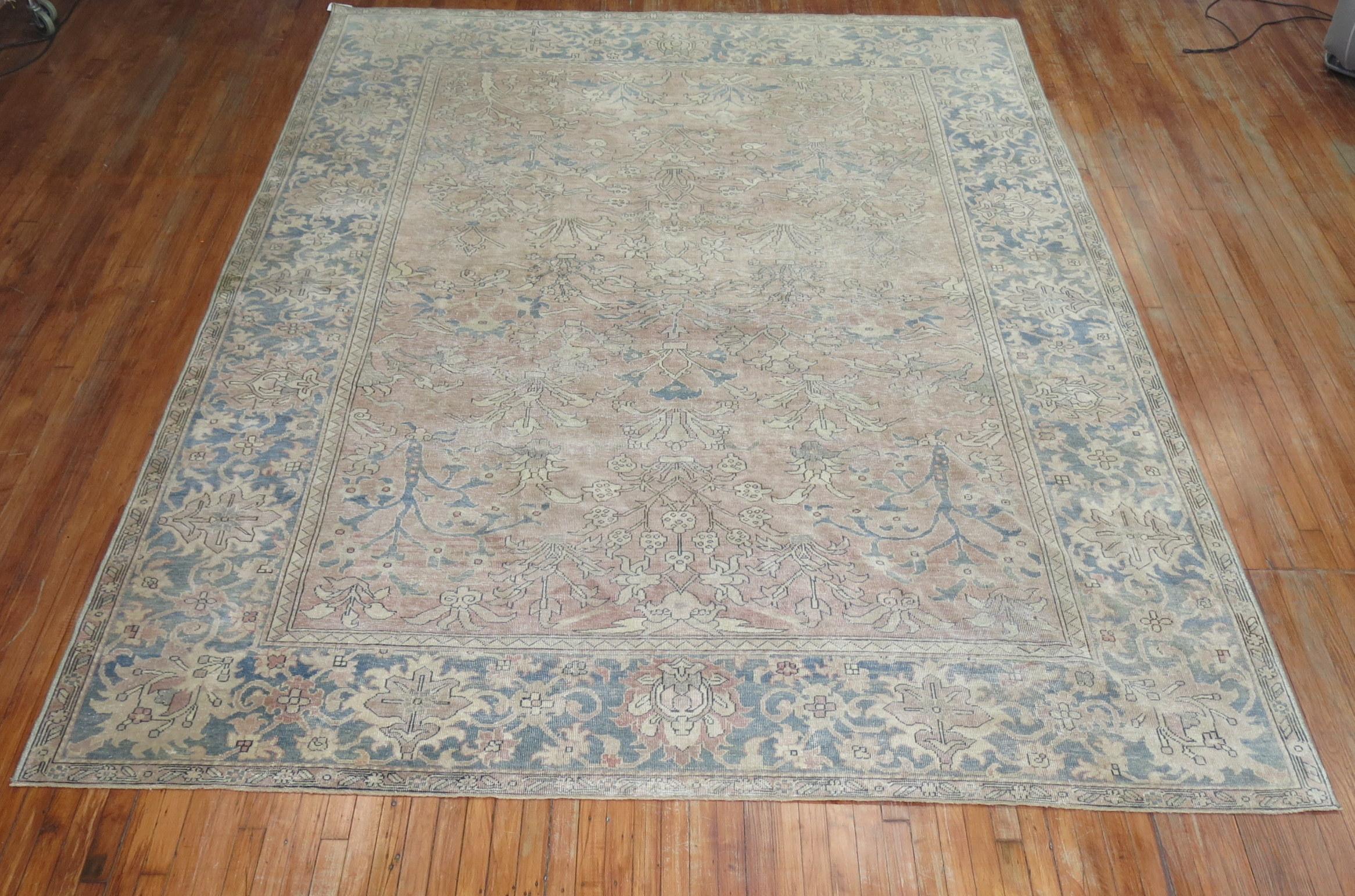 High decorative room size 2nd quarter of the 20th century antique Indian in taupe , sea foam green and light brown

 Measures: 9'2'' x 11 '9