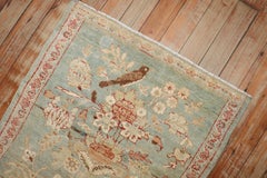 Zabihi Collection Celadon Green Very Fine Persian Pictorial Pigeon Kashan Mat