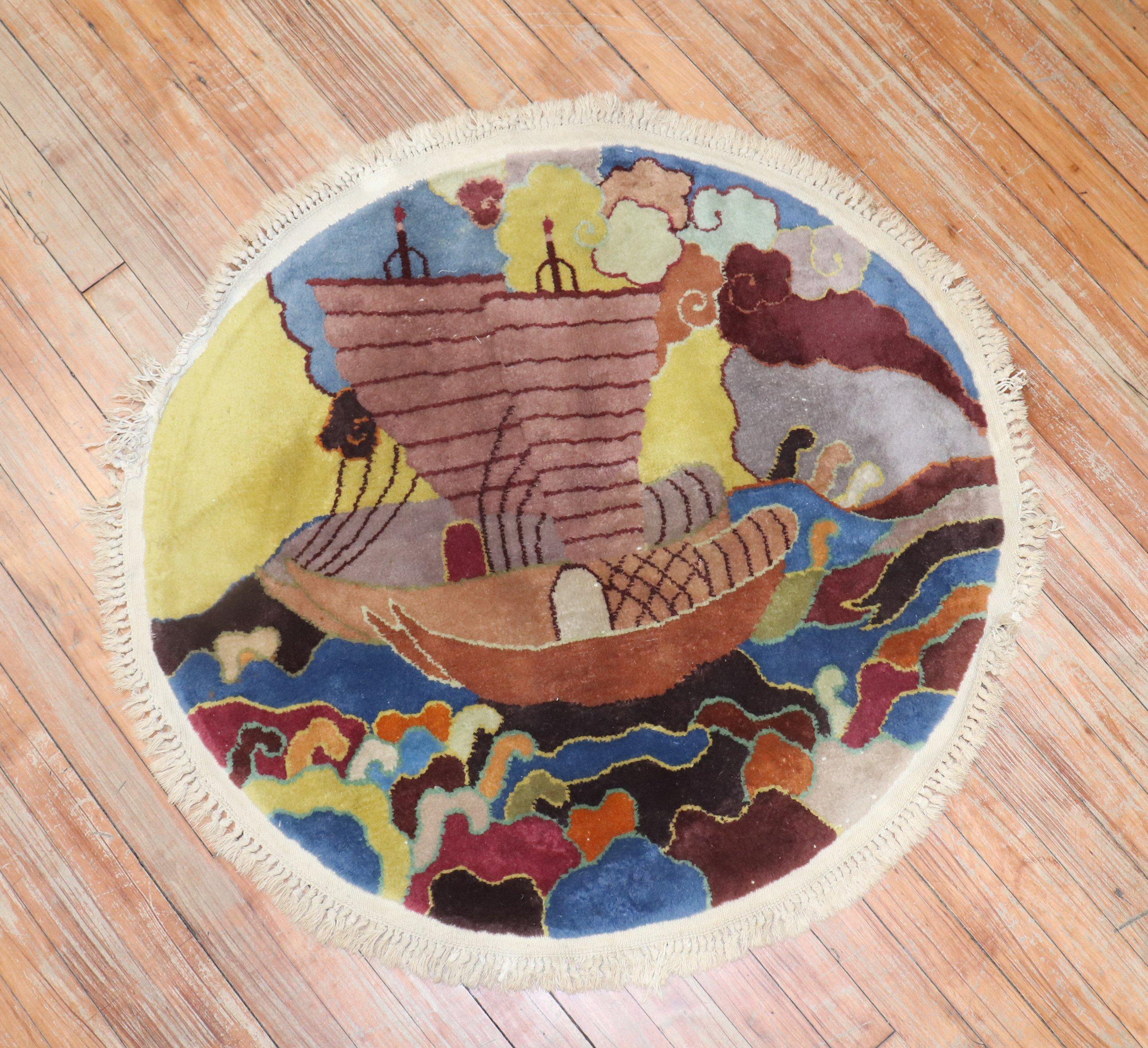 a 1940s Chinese Deco Round Small Rug

Details
rug no.	j3067
size	2' 10