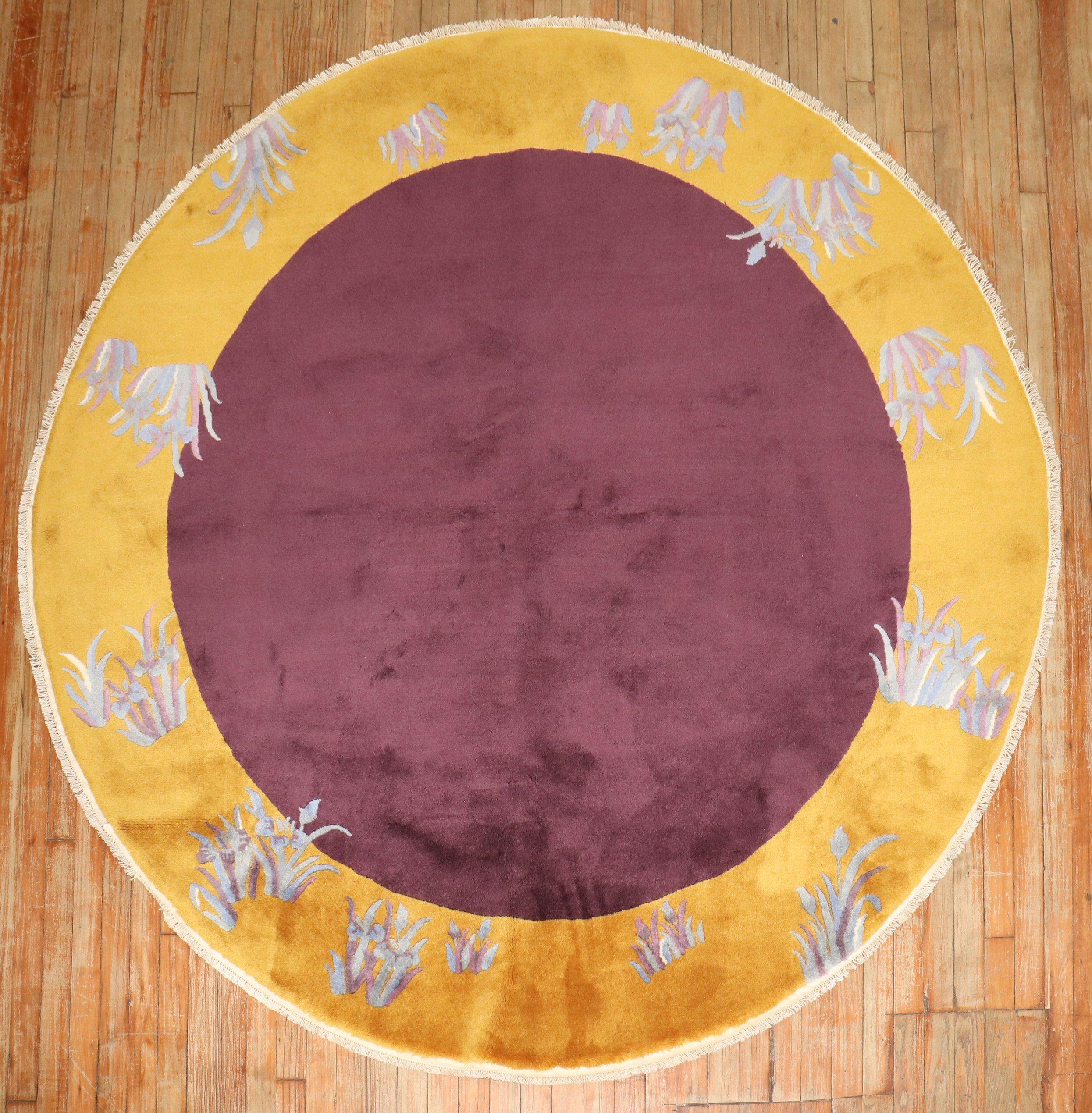 Anglo-Indian Zabihi Collection Chinese Art Deco Round Rug For Sale