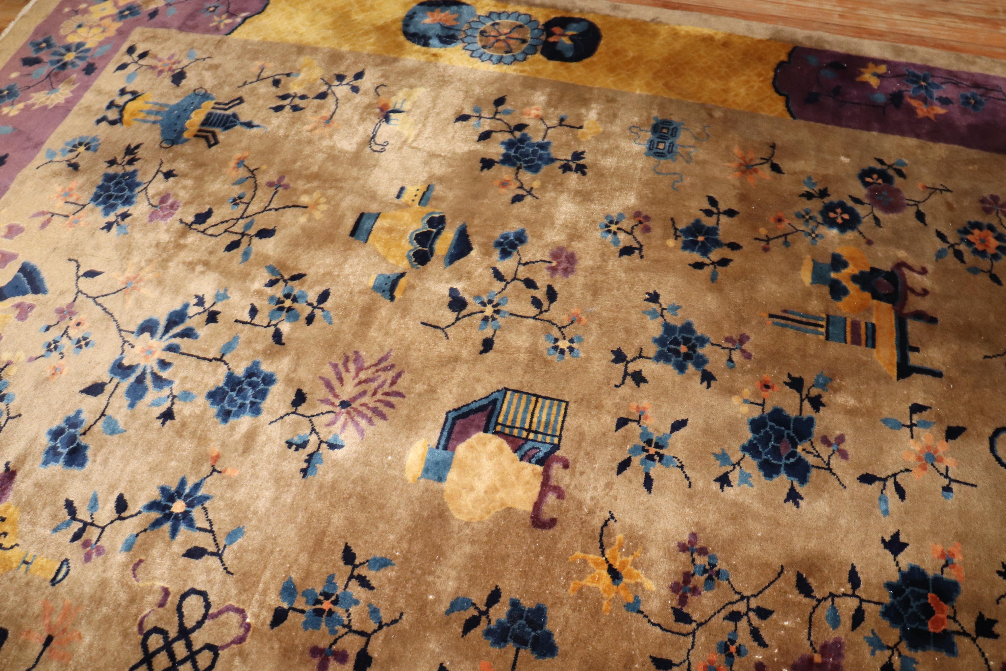 Hand-Woven Zabihi Collection Chinese Art Deco Rug For Sale