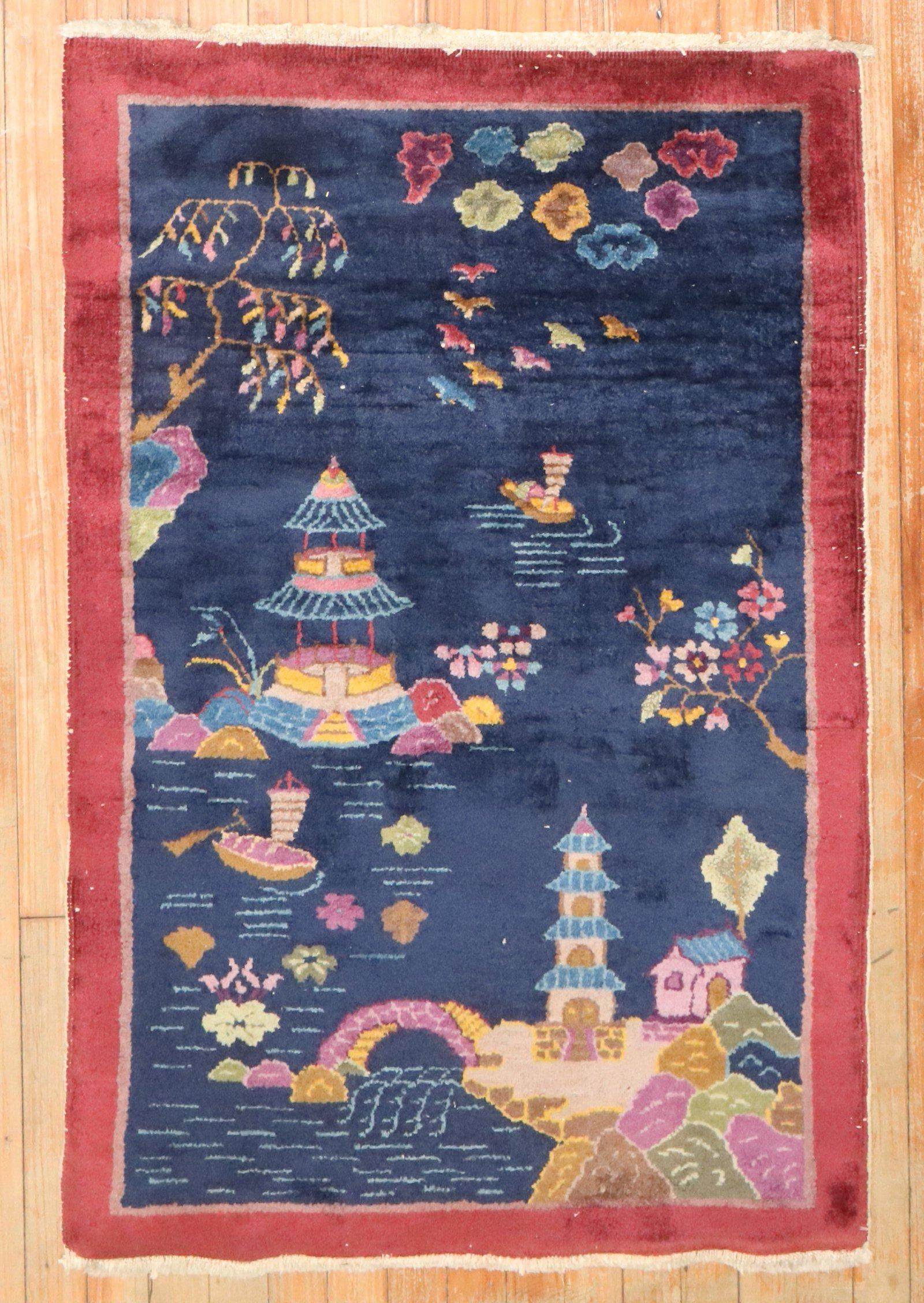 Zabihi Kollektion Chinesischer Art Deco Kleiner Teppich (Chinoiserie) im Angebot