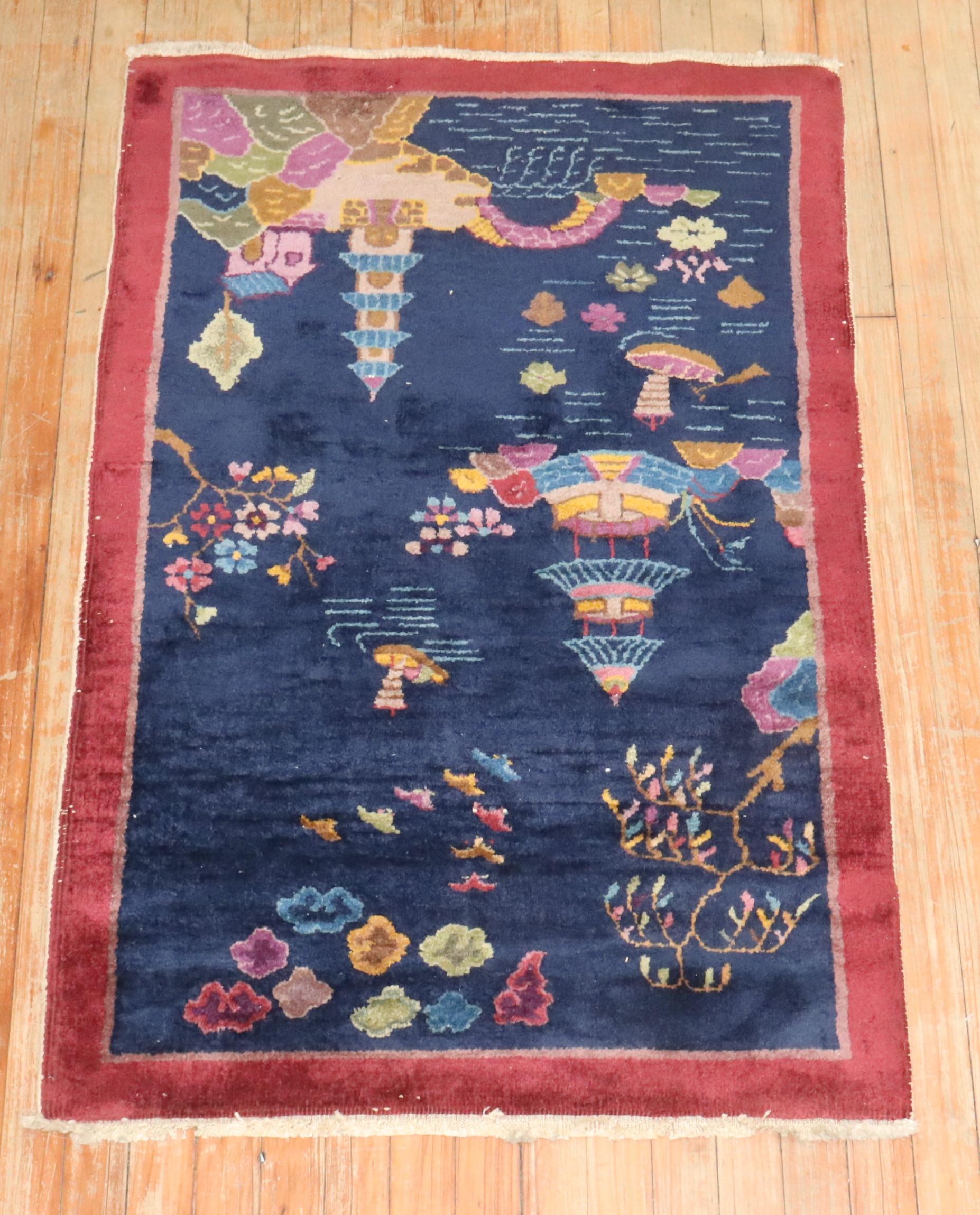 Zabihi Kollektion Chinesischer Art Deco Kleiner Teppich (Handgewebt) im Angebot