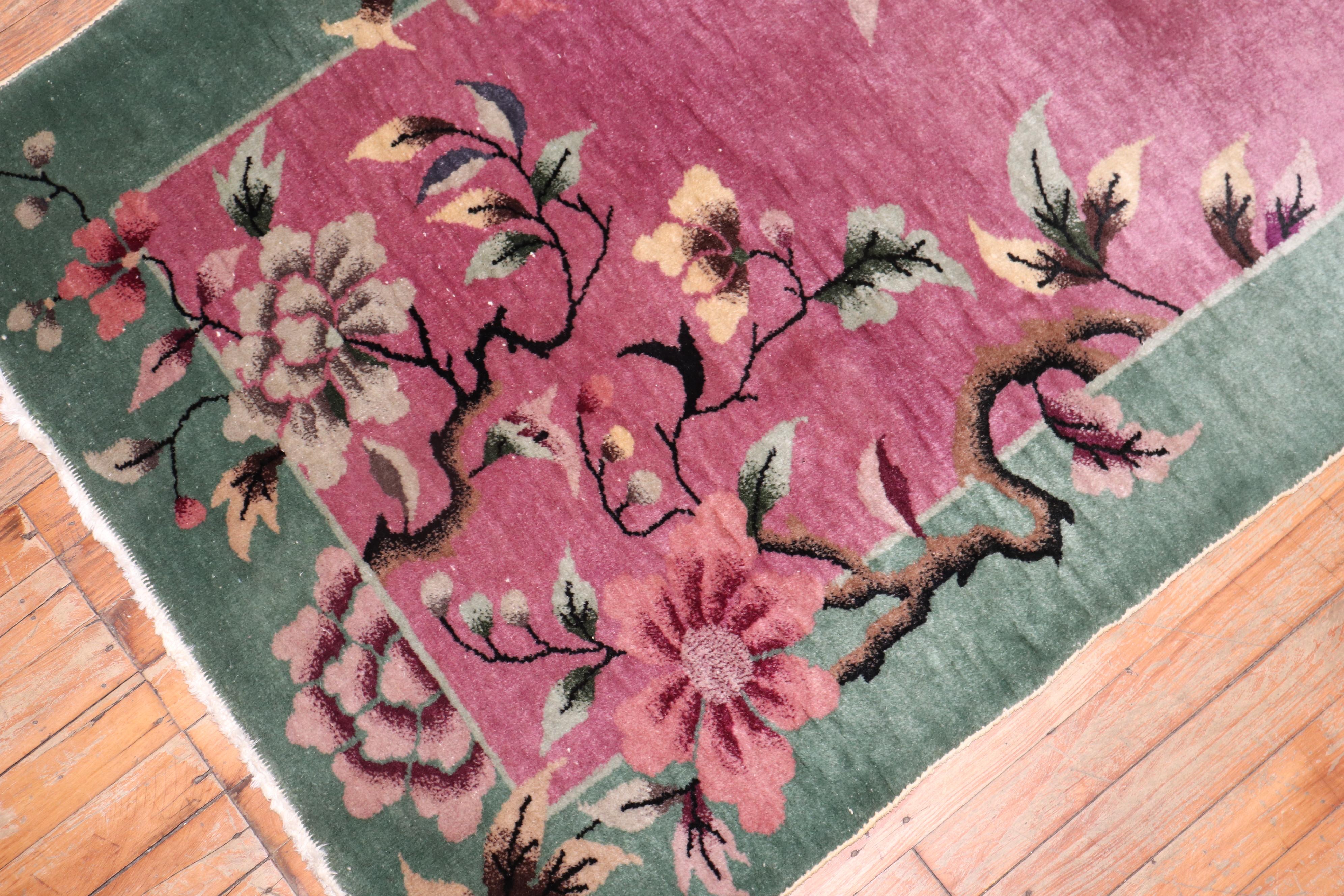  Zabihi Collection Chinese Art Deco Small Rug In Good Condition For Sale In New York, NY