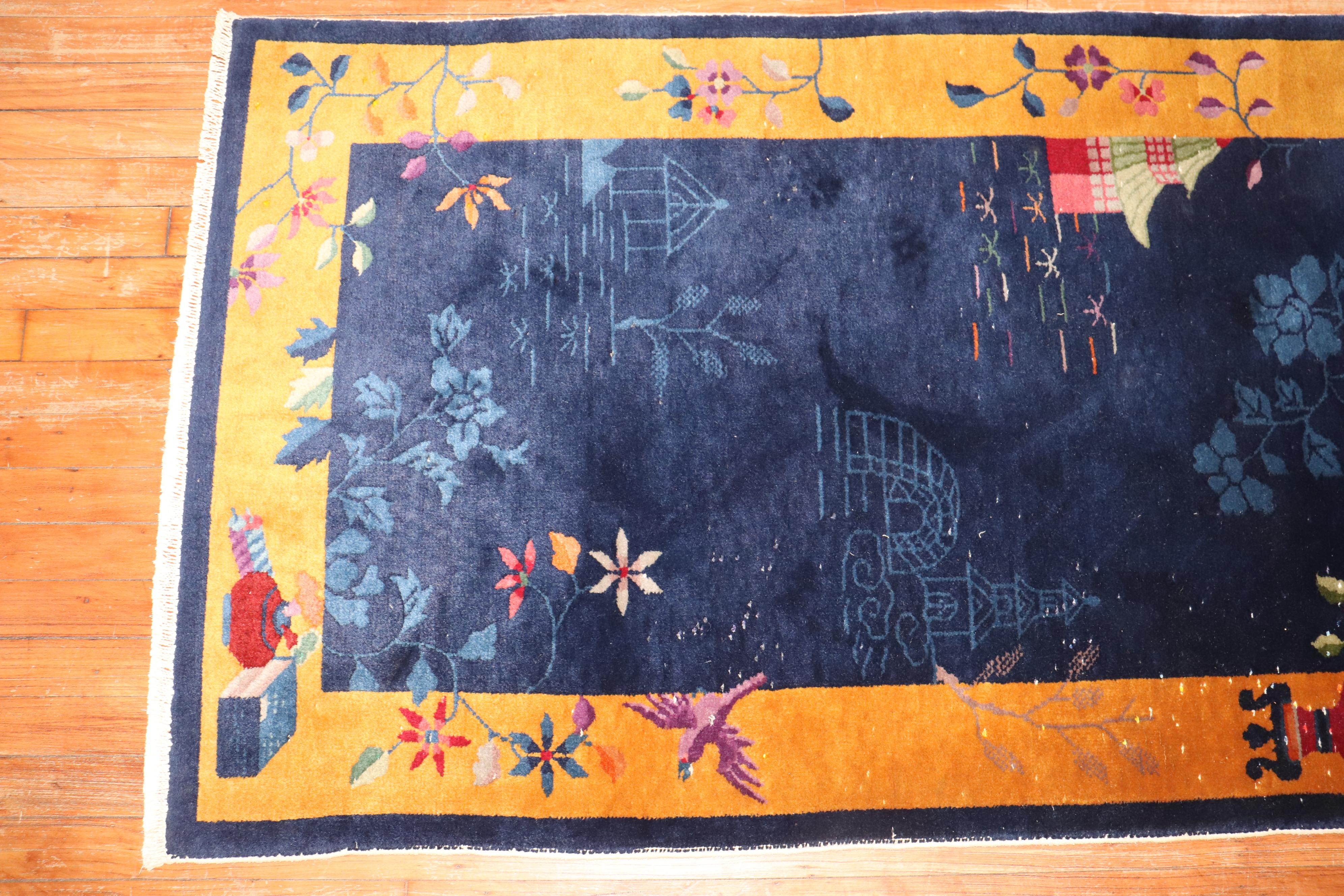 20th Century  Zabihi Collection Chinese Art Deco Small Rug For Sale