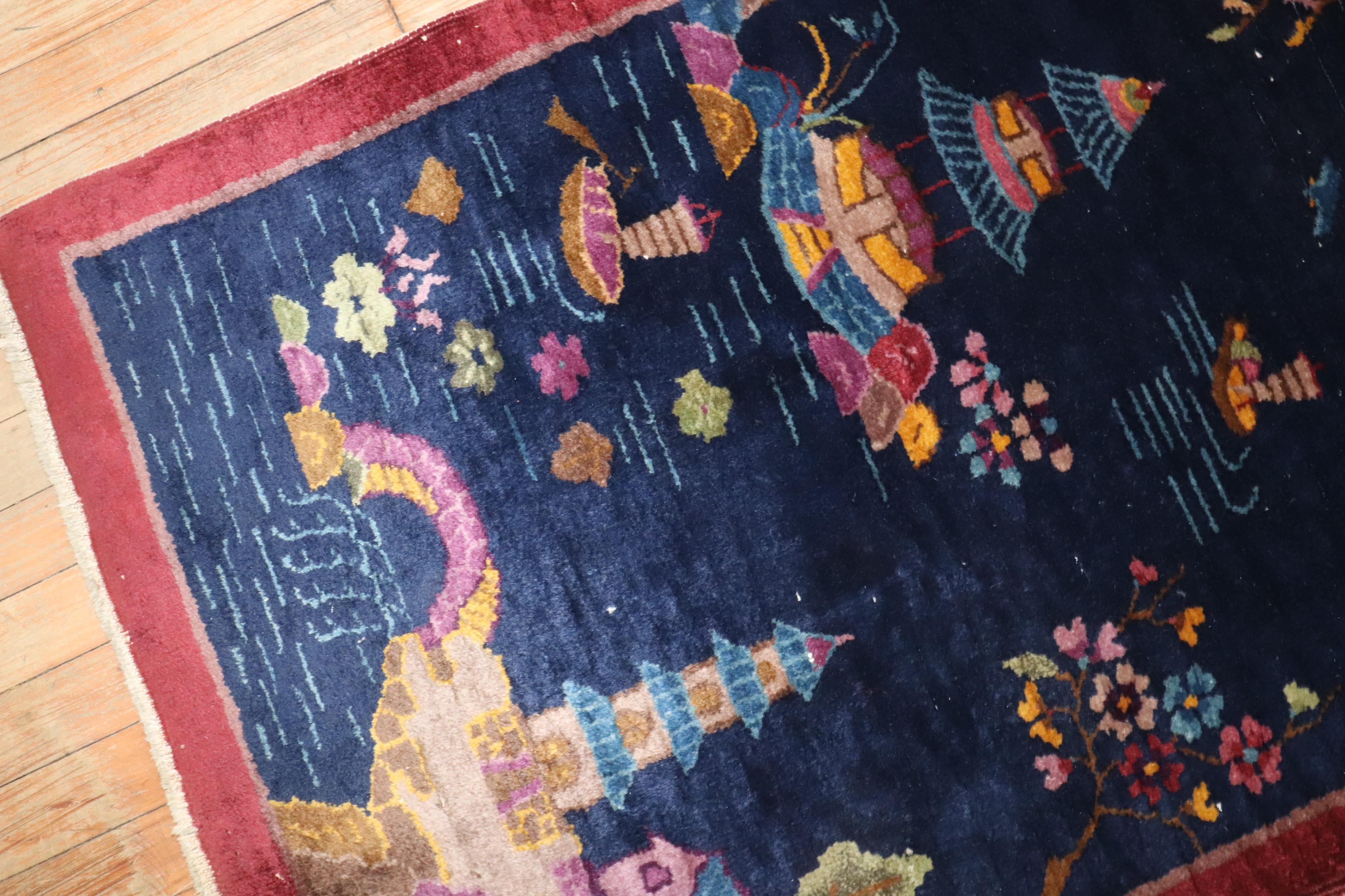 Zabihi Kollektion Chinesischer Art Deco Kleiner Teppich (20. Jahrhundert) im Angebot