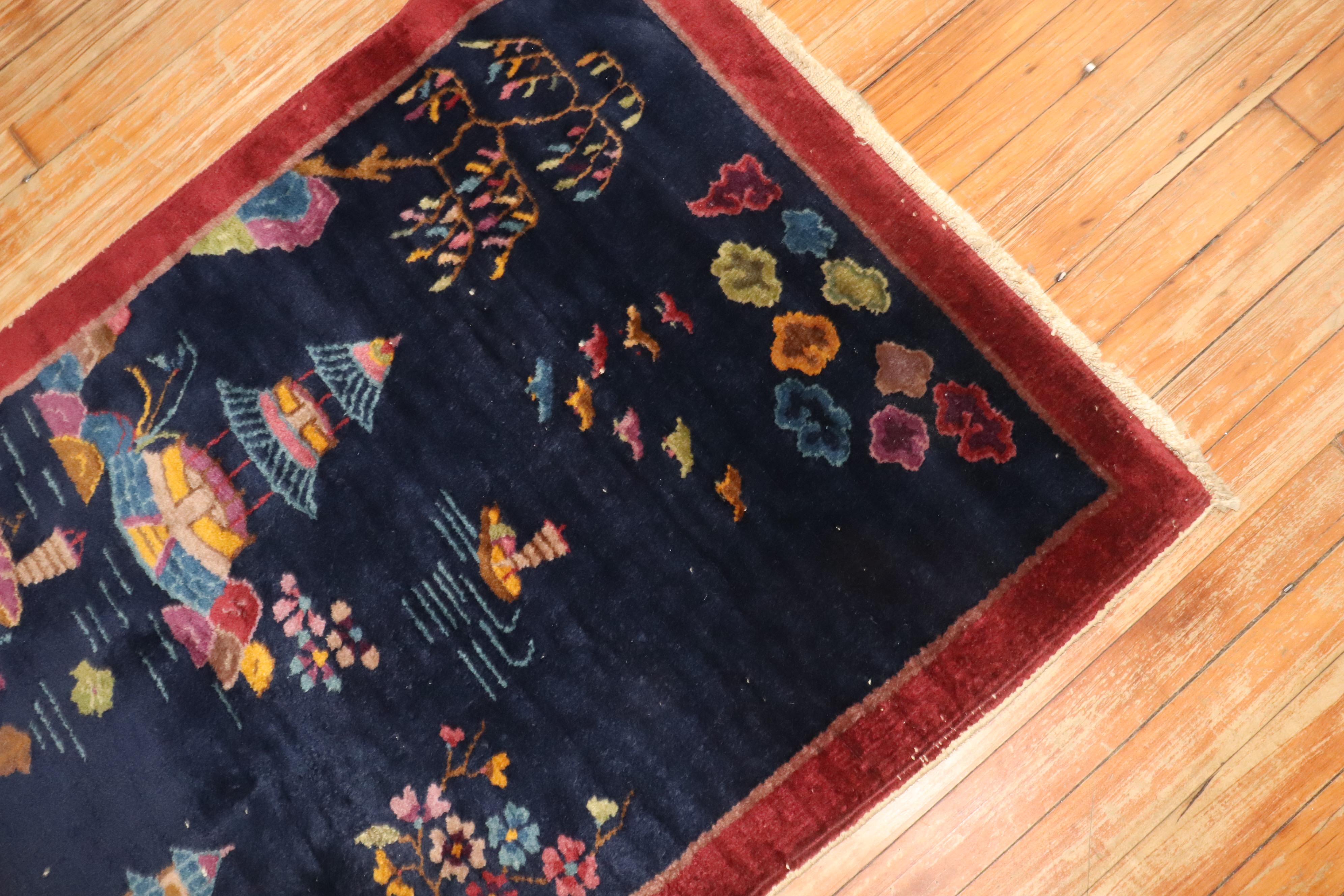 Zabihi Kollektion Chinesischer Art Deco Kleiner Teppich (Wolle) im Angebot