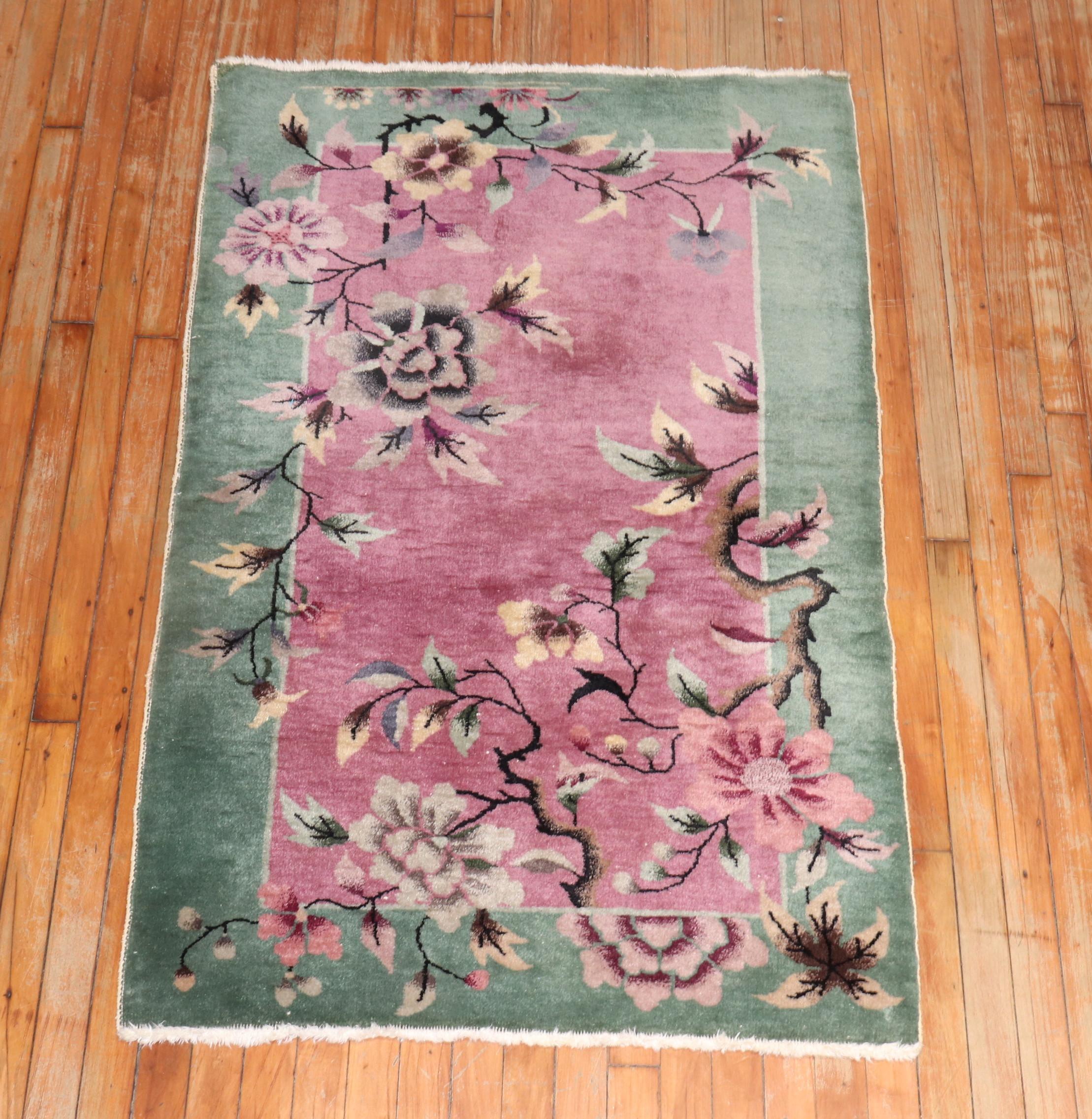  Zabihi Collection Chinese Art Deco Small Rug For Sale 1