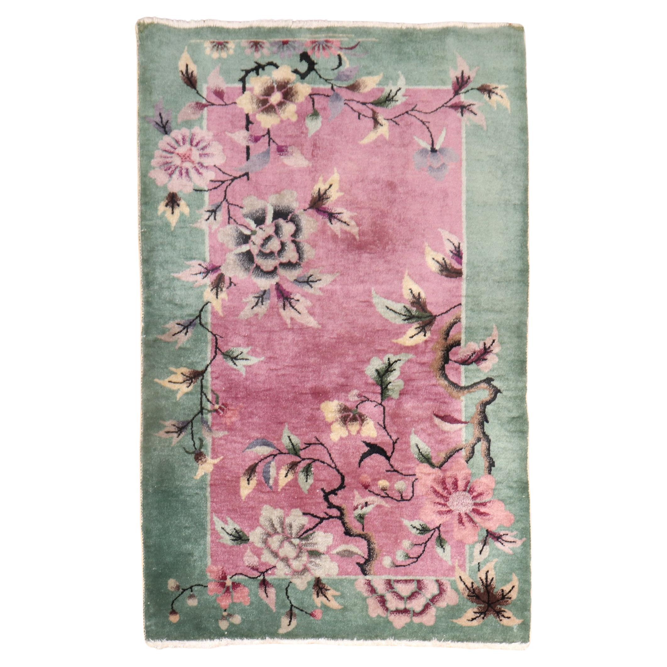  Zabihi Collection Chinese Art Deco Small Rug For Sale