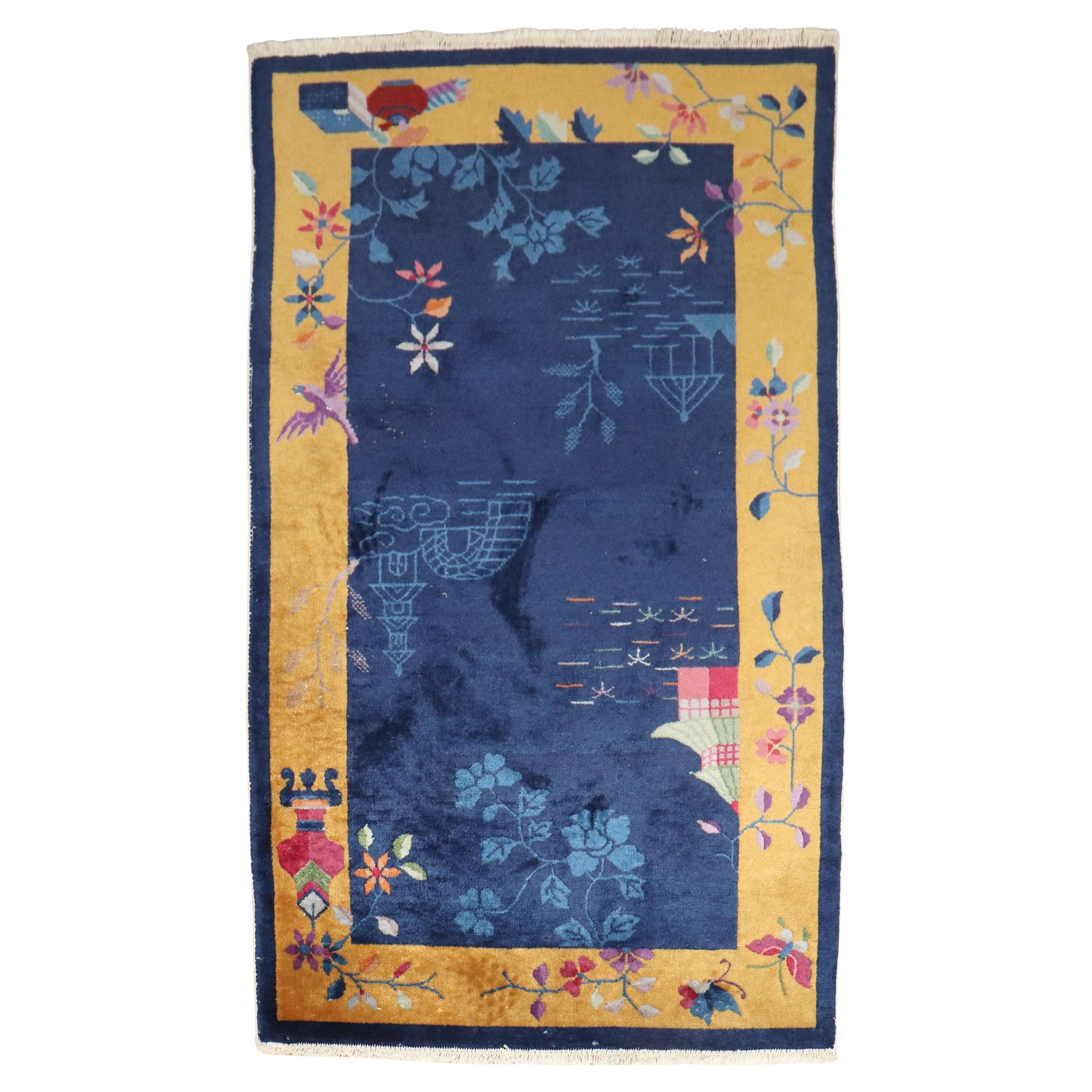  Zabihi Collection Chinese Art Deco Small Rug For Sale
