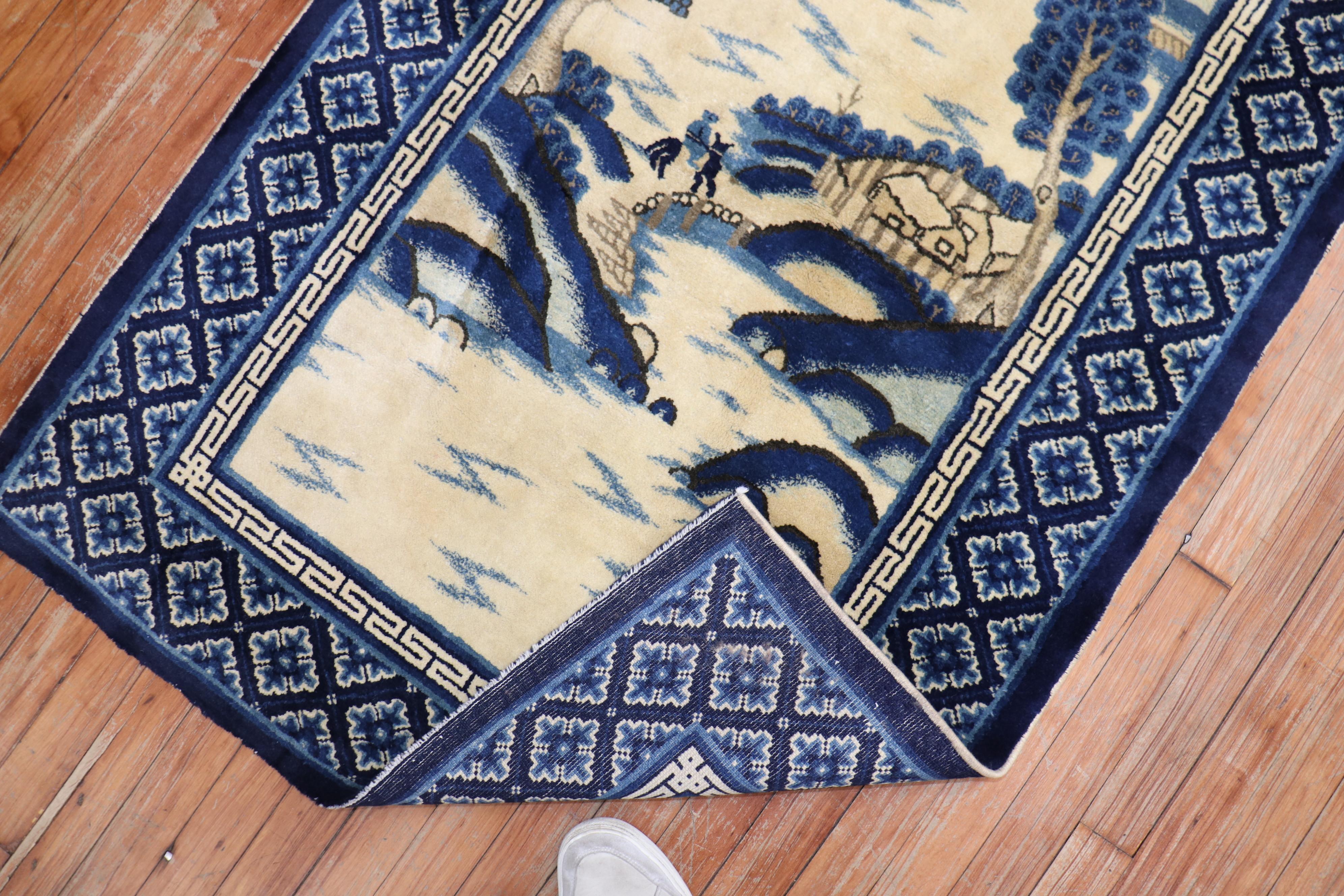 Folk Art Zabihi Collection Chinese Batou Pictorial Rug For Sale
