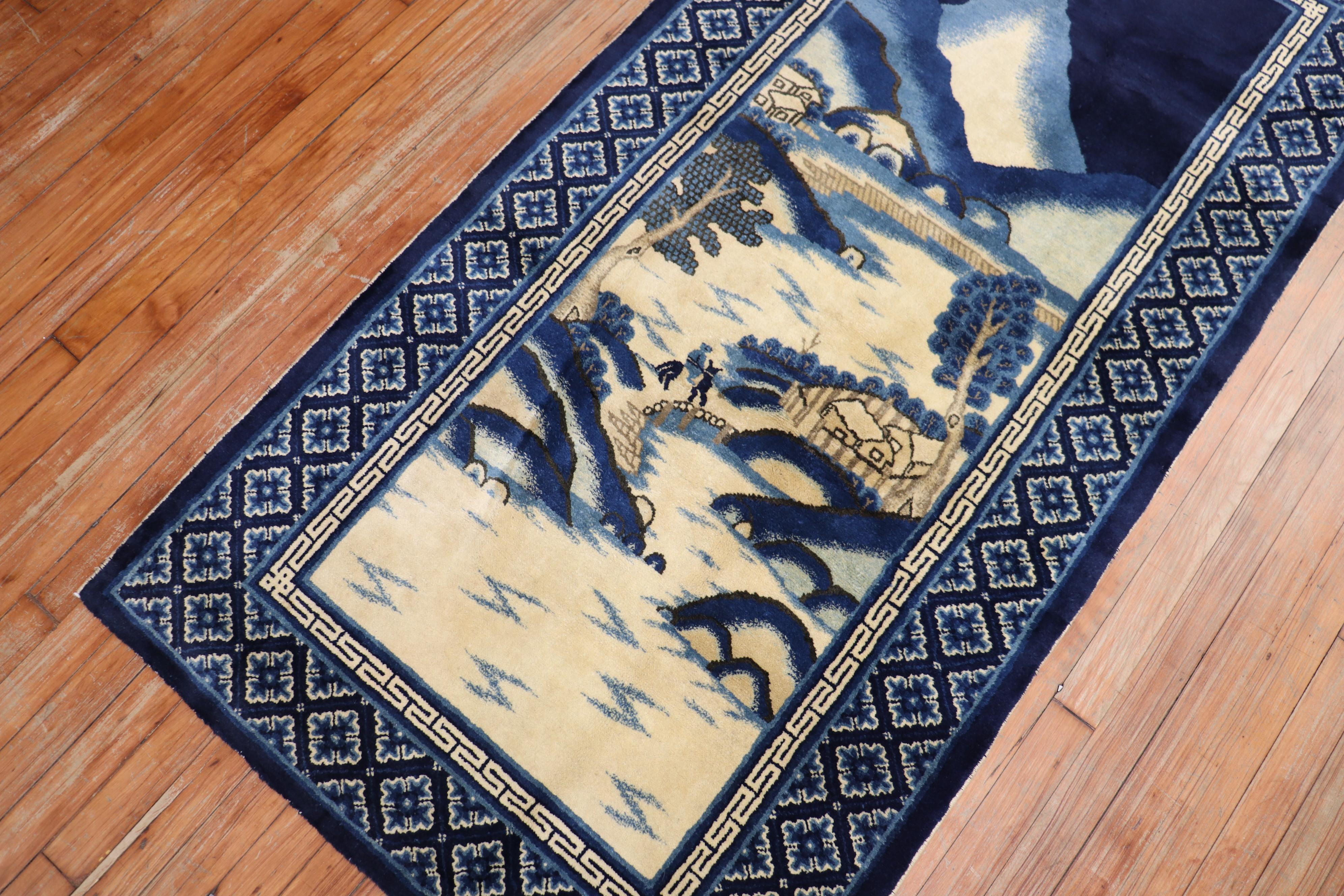 Hand-Woven Zabihi Collection Chinese Batou Pictorial Rug For Sale