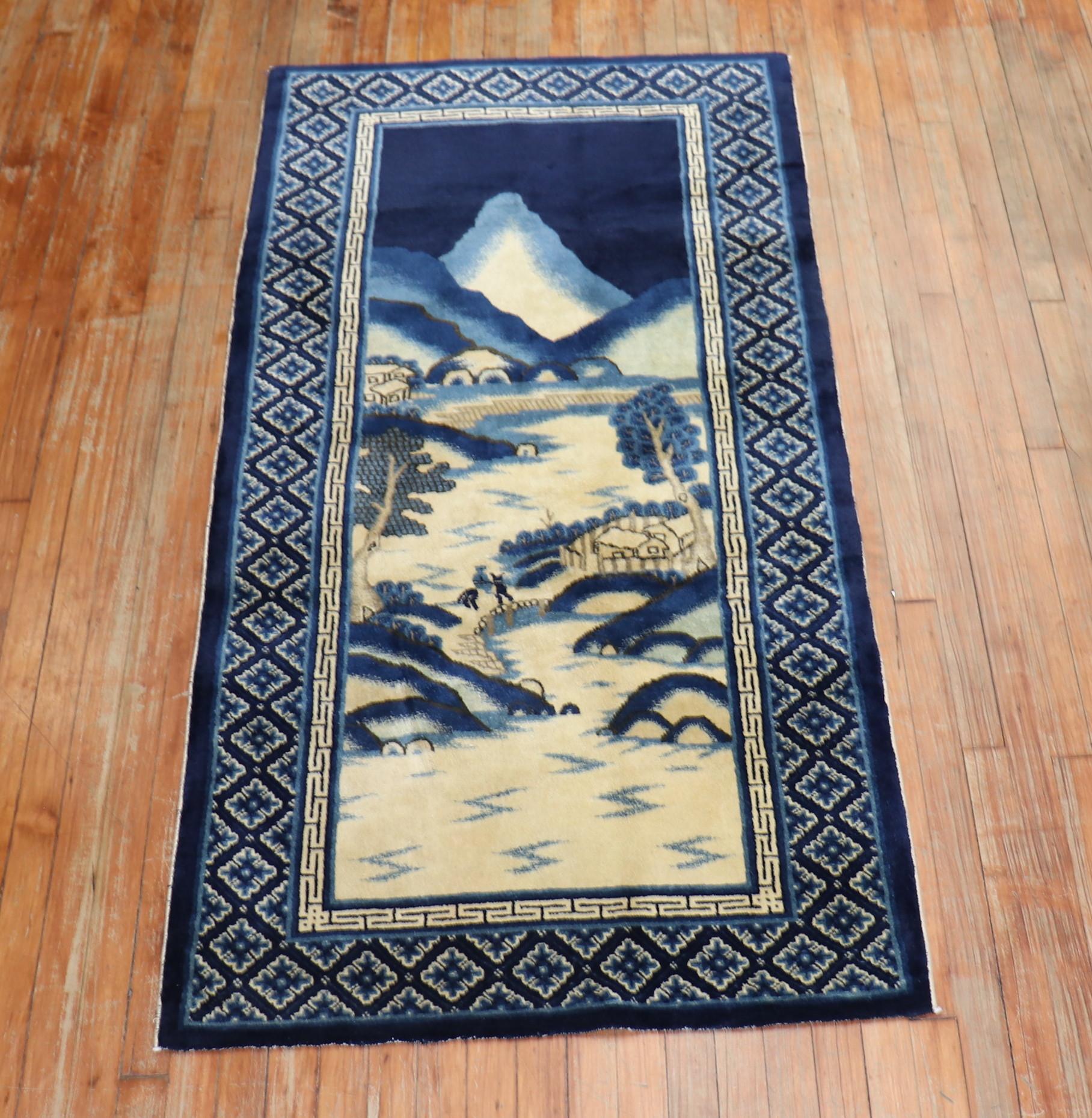 20th Century Zabihi Collection Chinese Batou Pictorial Rug For Sale