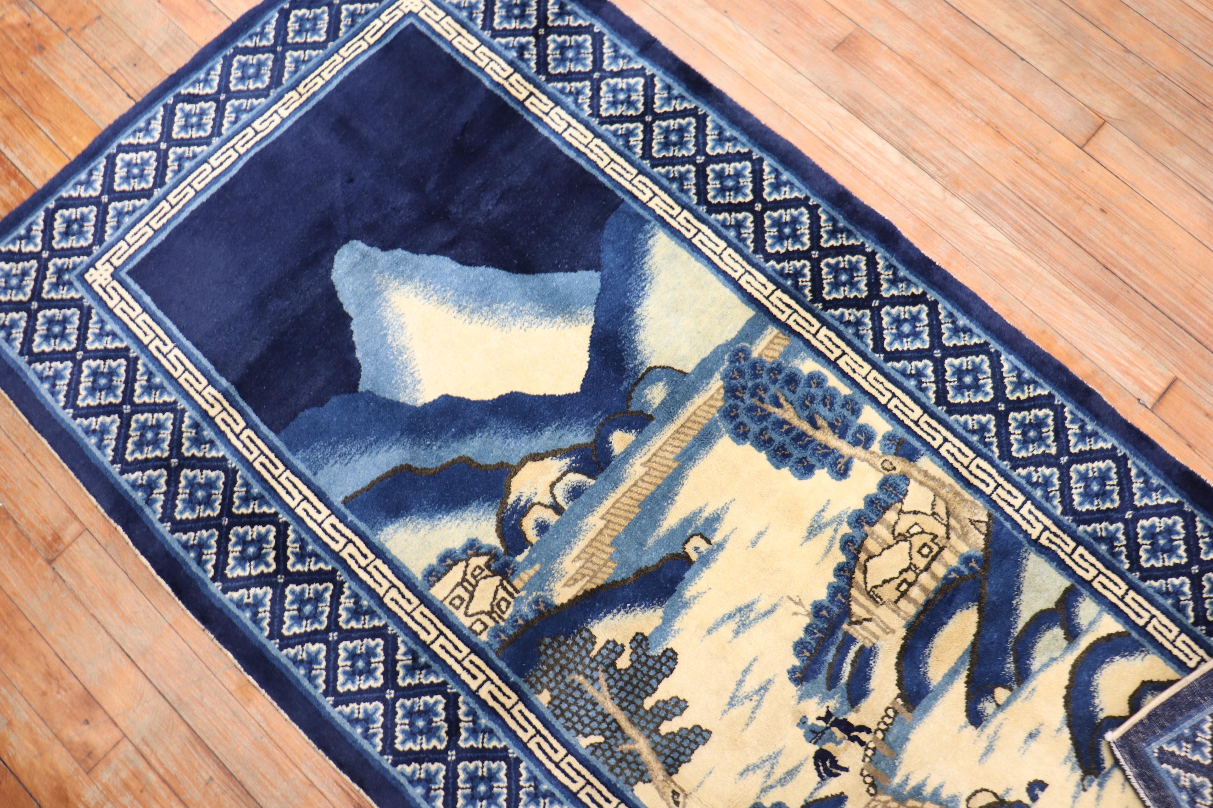 Wool Zabihi Collection Chinese Batou Pictorial Rug For Sale