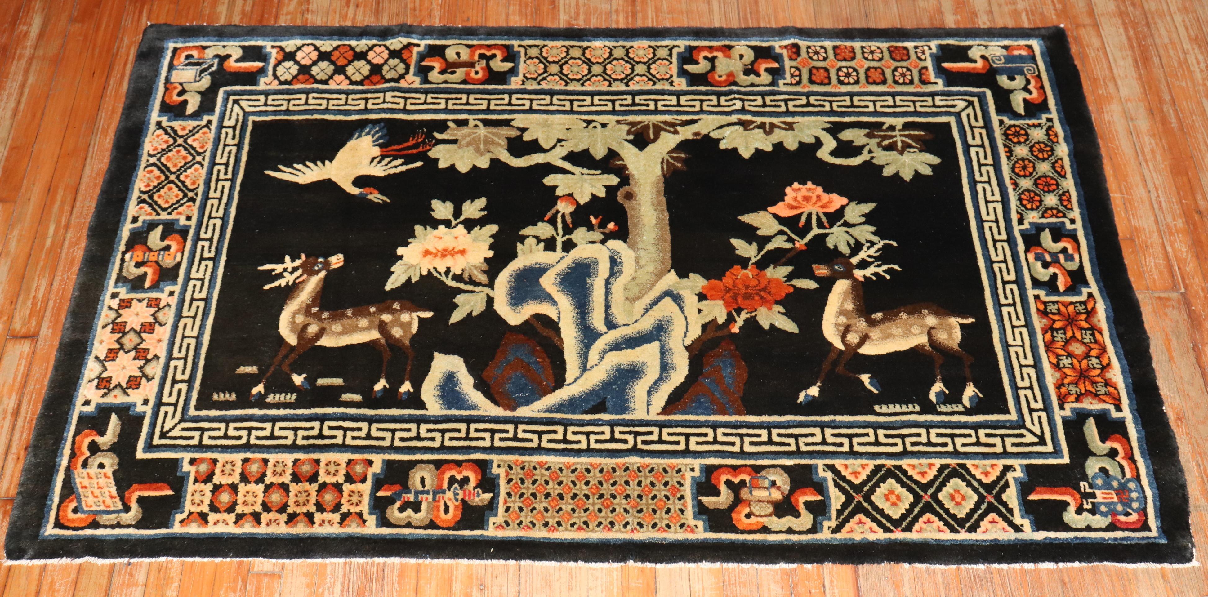 Wool Zabihi Collection Chinese Batou Pictorial Rug For Sale