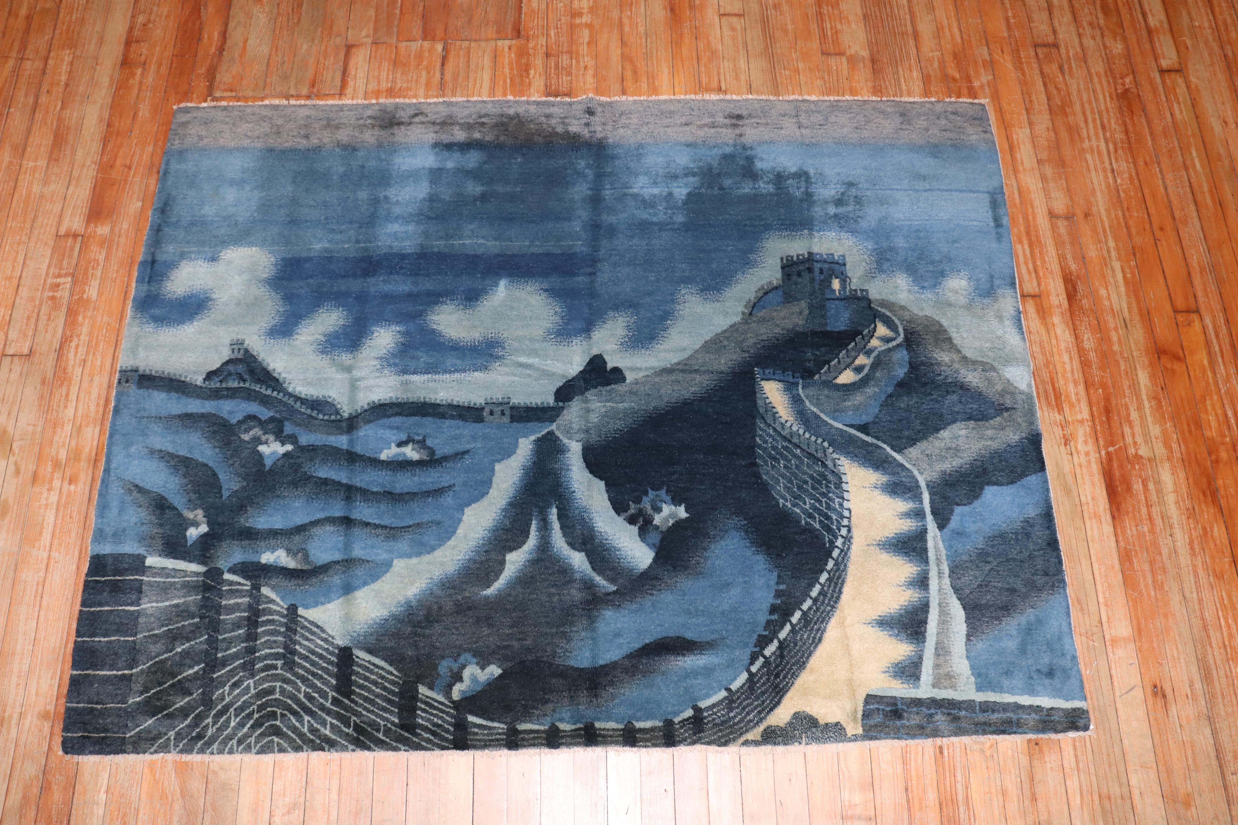 Zabihi Collection Chinese Batou Wall of China Pictorial Rug In Good Condition For Sale In New York, NY