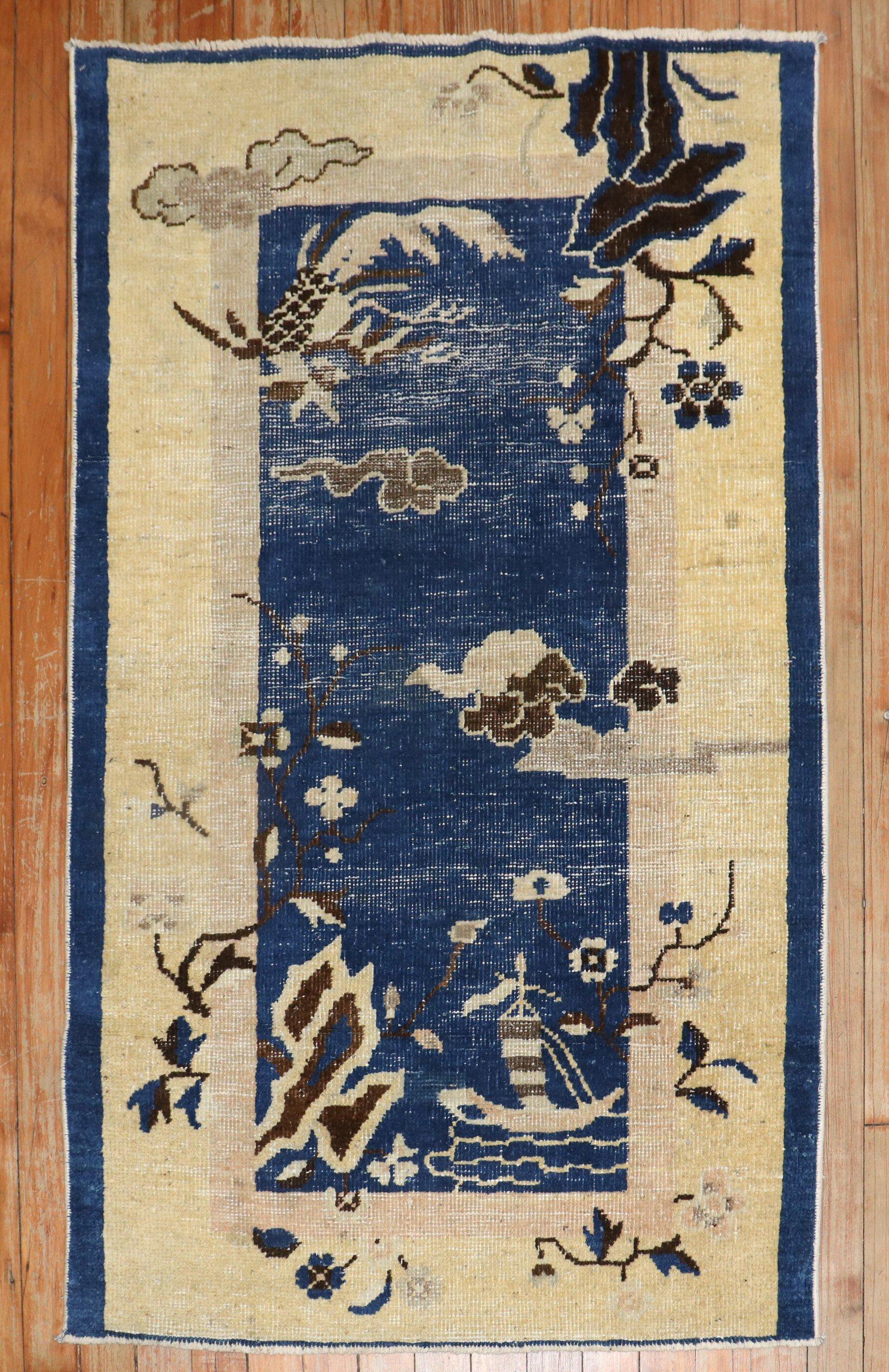 Mongolian Zabihi Collection Chinese Blue Scatter Size Rug For Sale