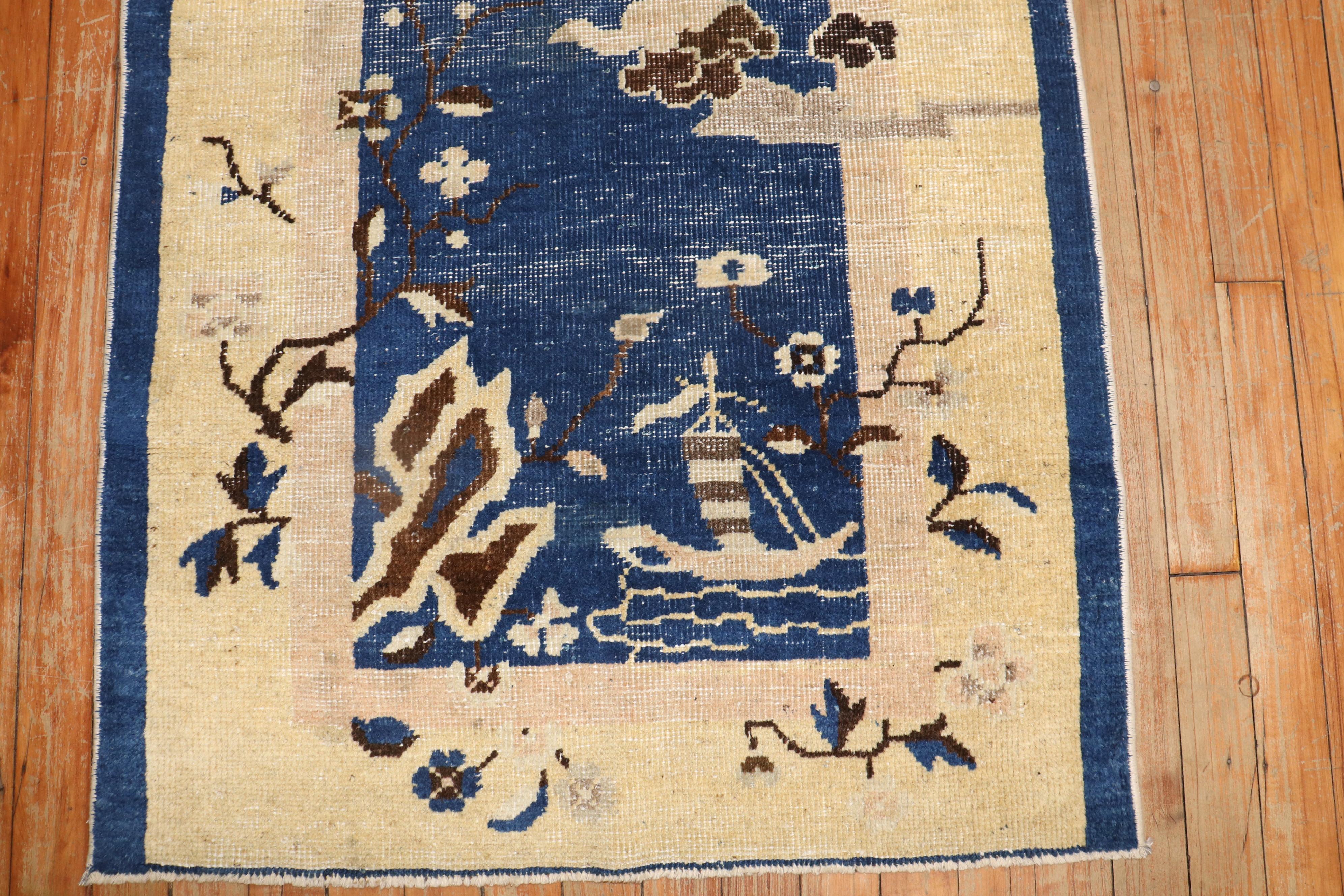 Hand-Woven Zabihi Collection Chinese Blue Scatter Size Rug For Sale
