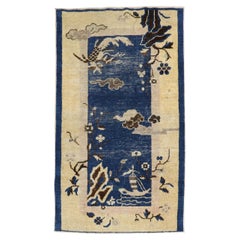 Antique Zabihi Collection Chinese Blue Scatter Size Rug