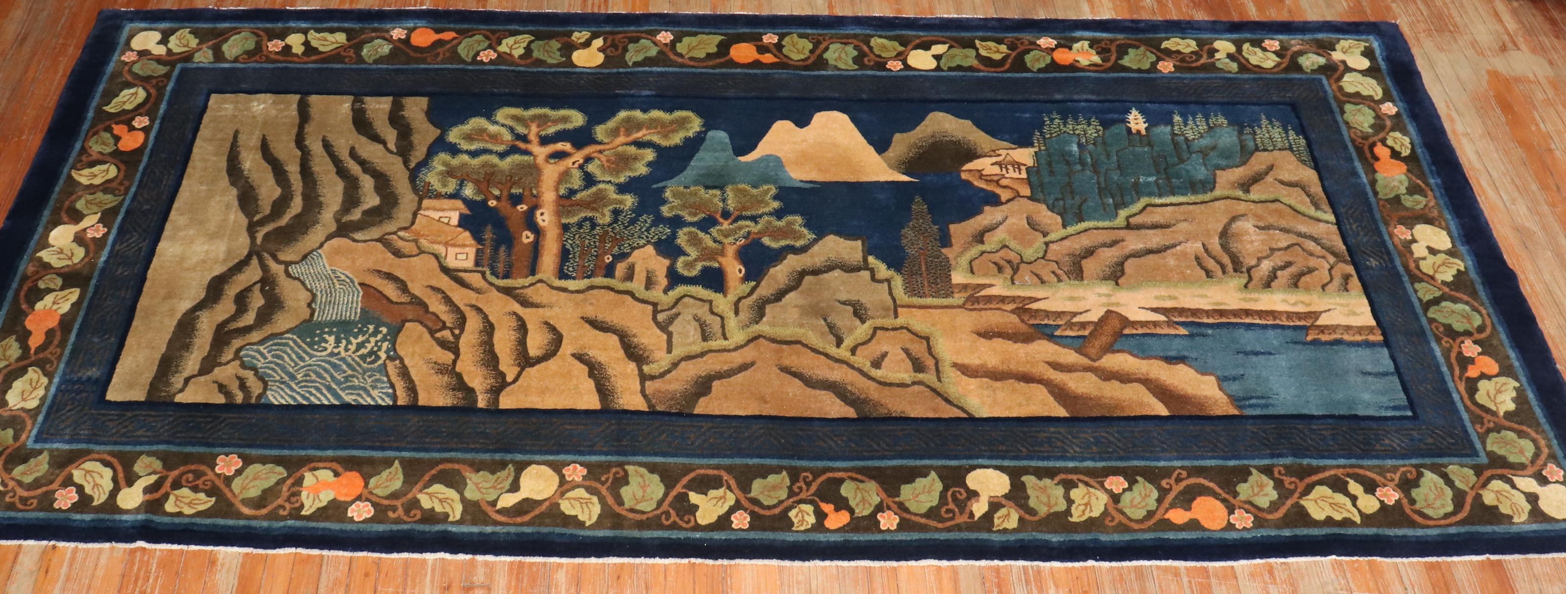 Zabihi Collection Chinese Peking Pictorial Gallery Size Rug  In Good Condition For Sale In New York, NY