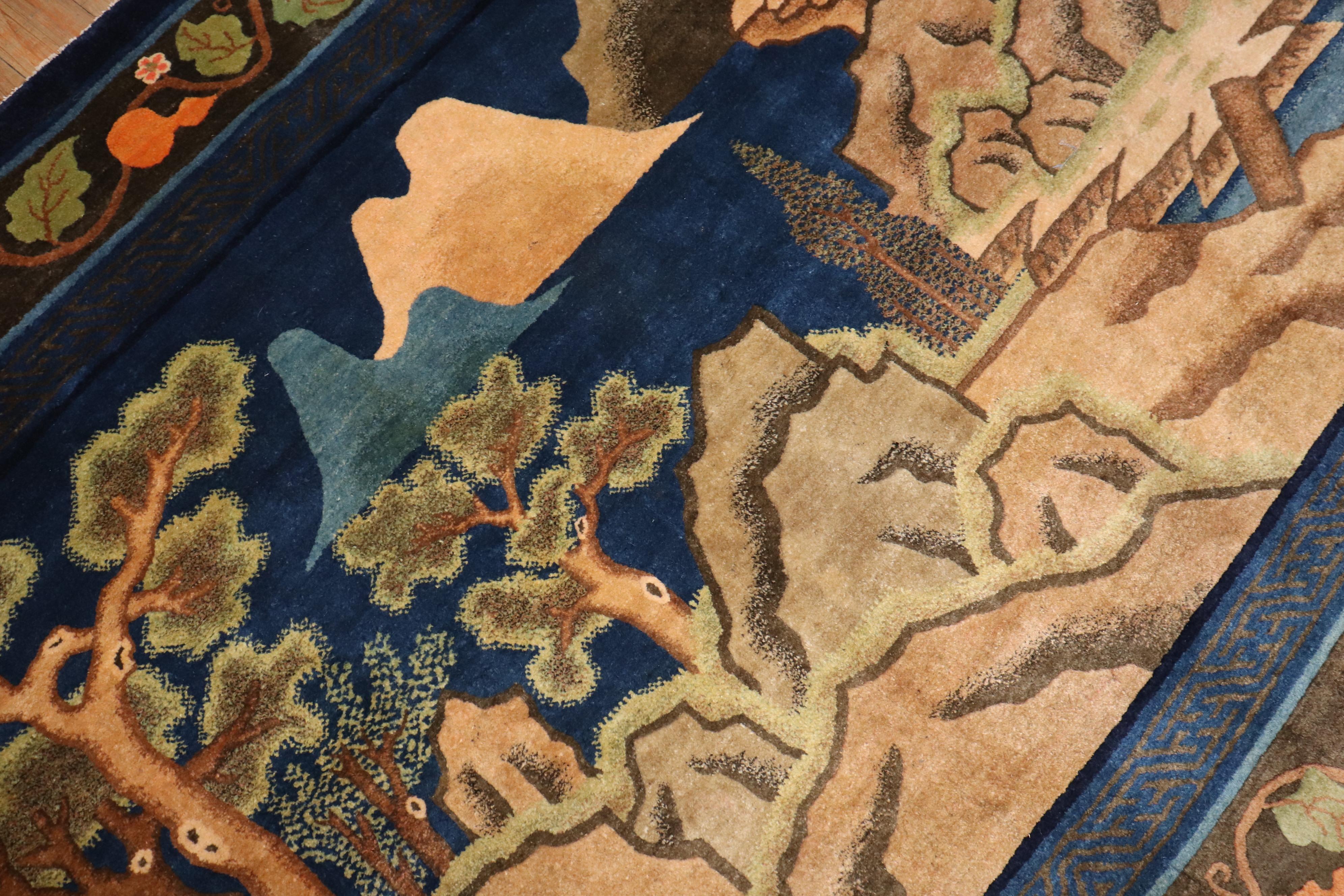 Zabihi Collection Chinese Peking Pictorial Gallery Size Rug For Sale 2
