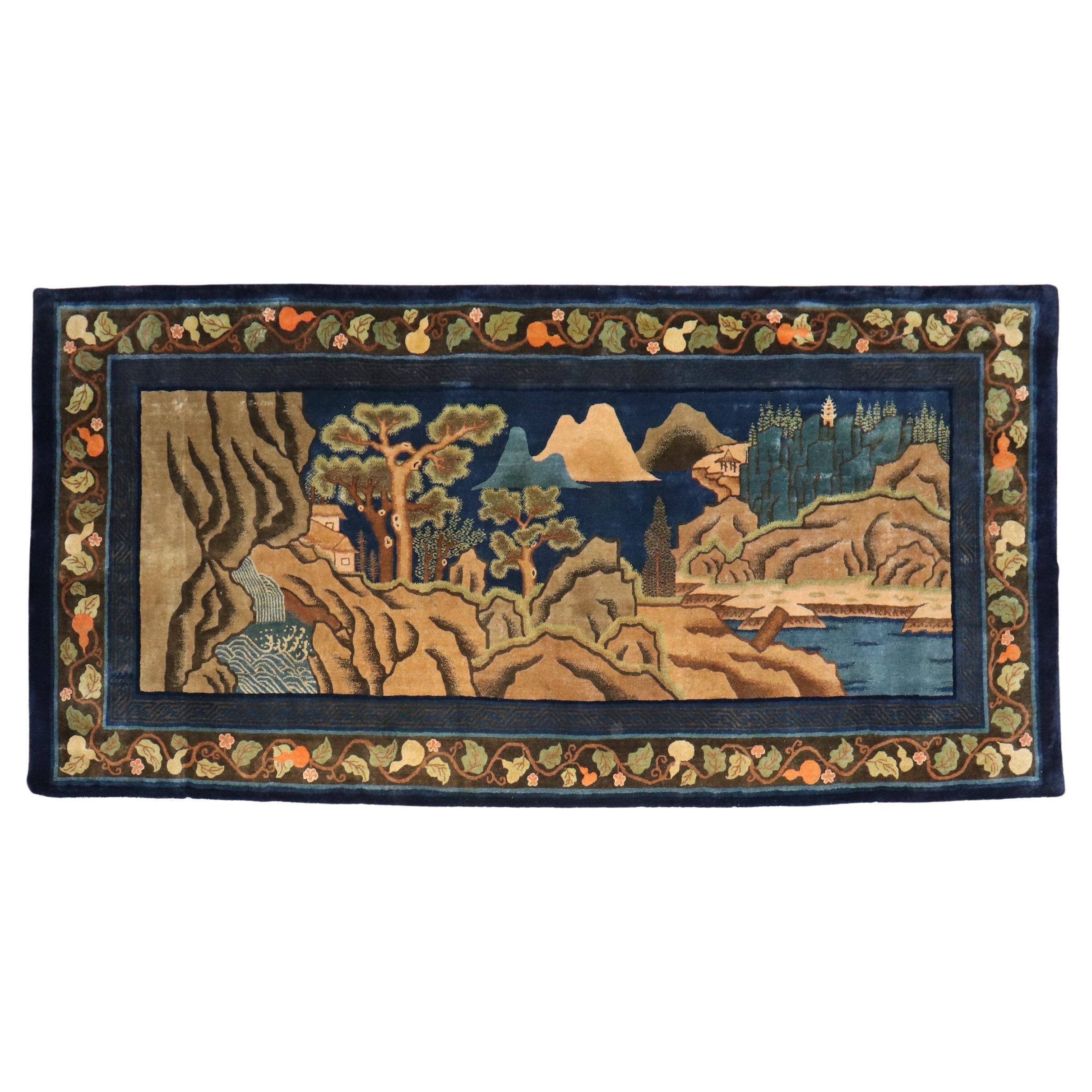 Zabihi Collection Chinese Peking Pictorial Gallery Size Rug  For Sale