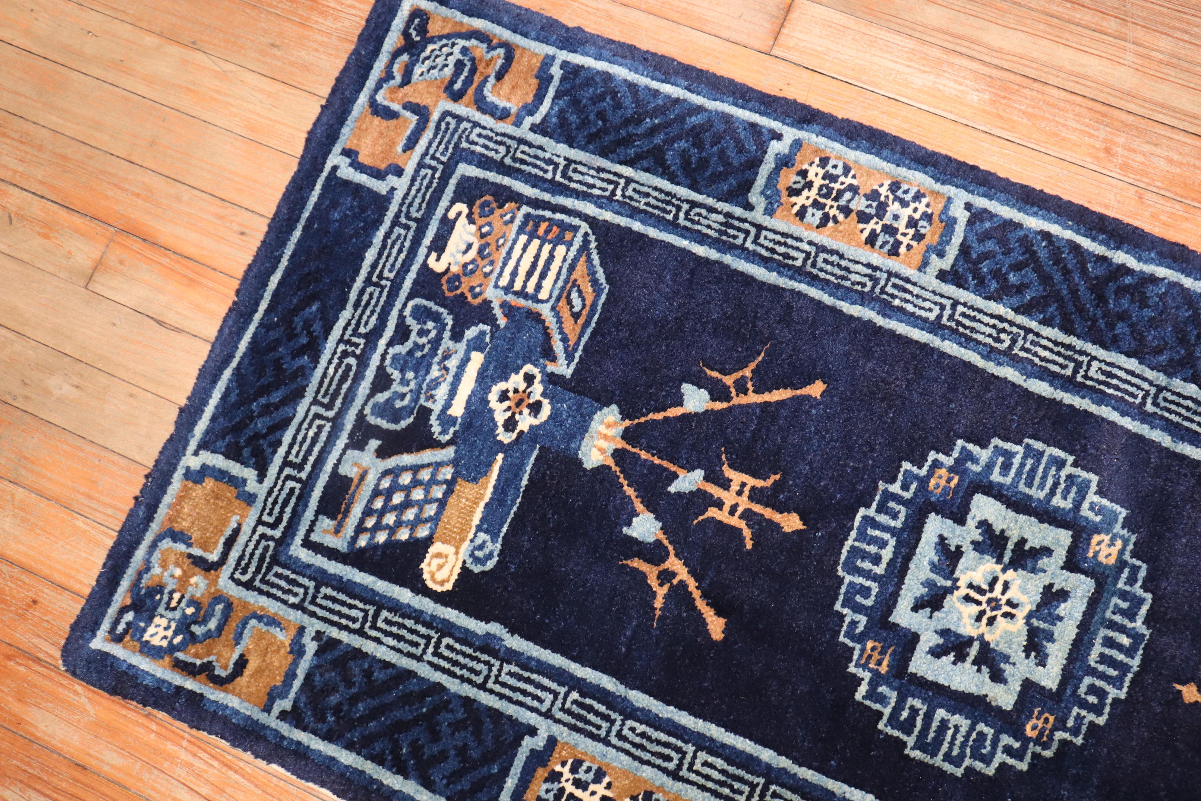 Mongolian Zabihi Collection Chinese Peking Scatter Size Early 20th Century Rug For Sale