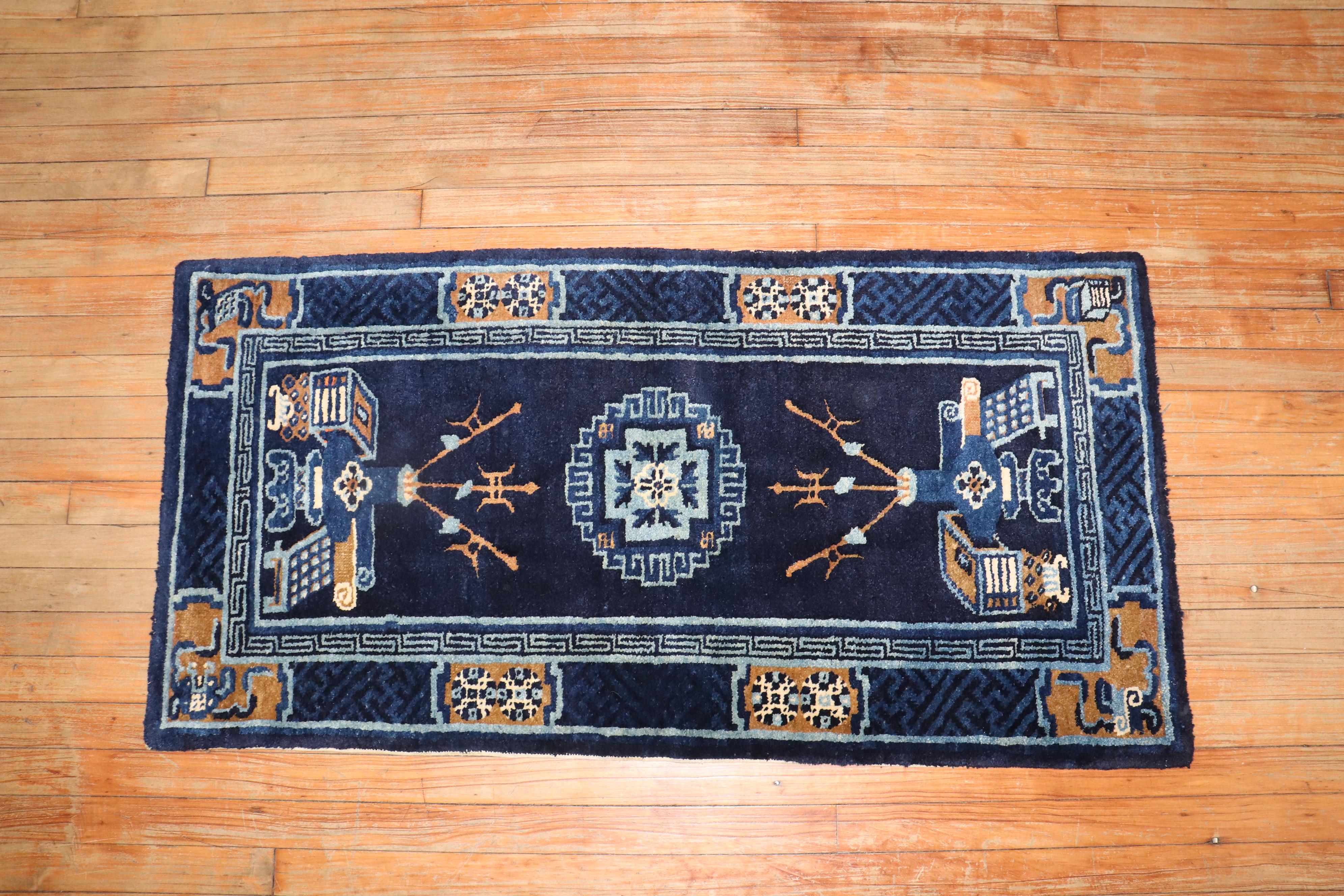 Hand-Woven Zabihi Collection Chinese Peking Scatter Size Early 20th Century Rug For Sale