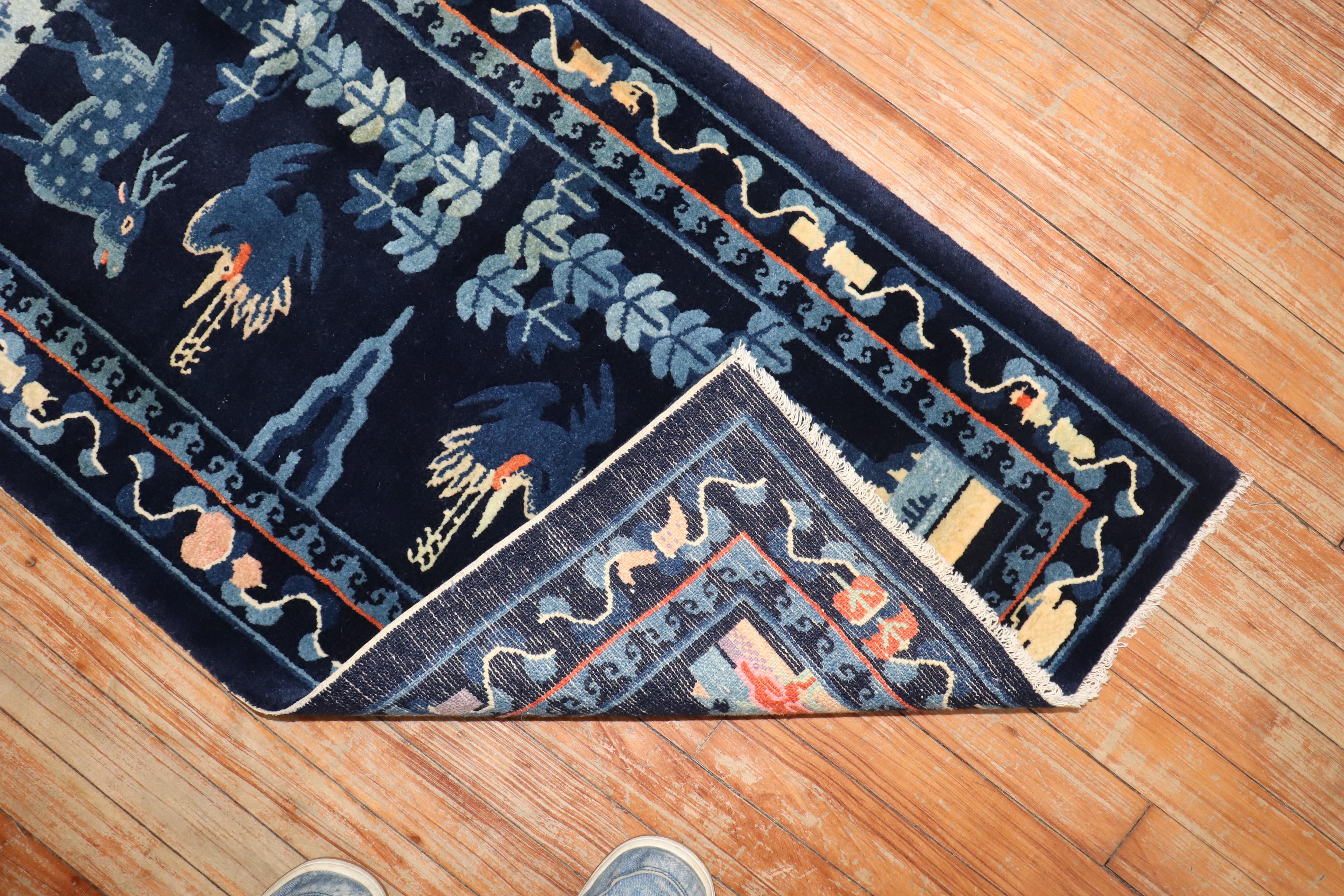 Hand-Woven Zabihi Collection Chinese Pictorial Scatter Size Early 20th Century Rug For Sale