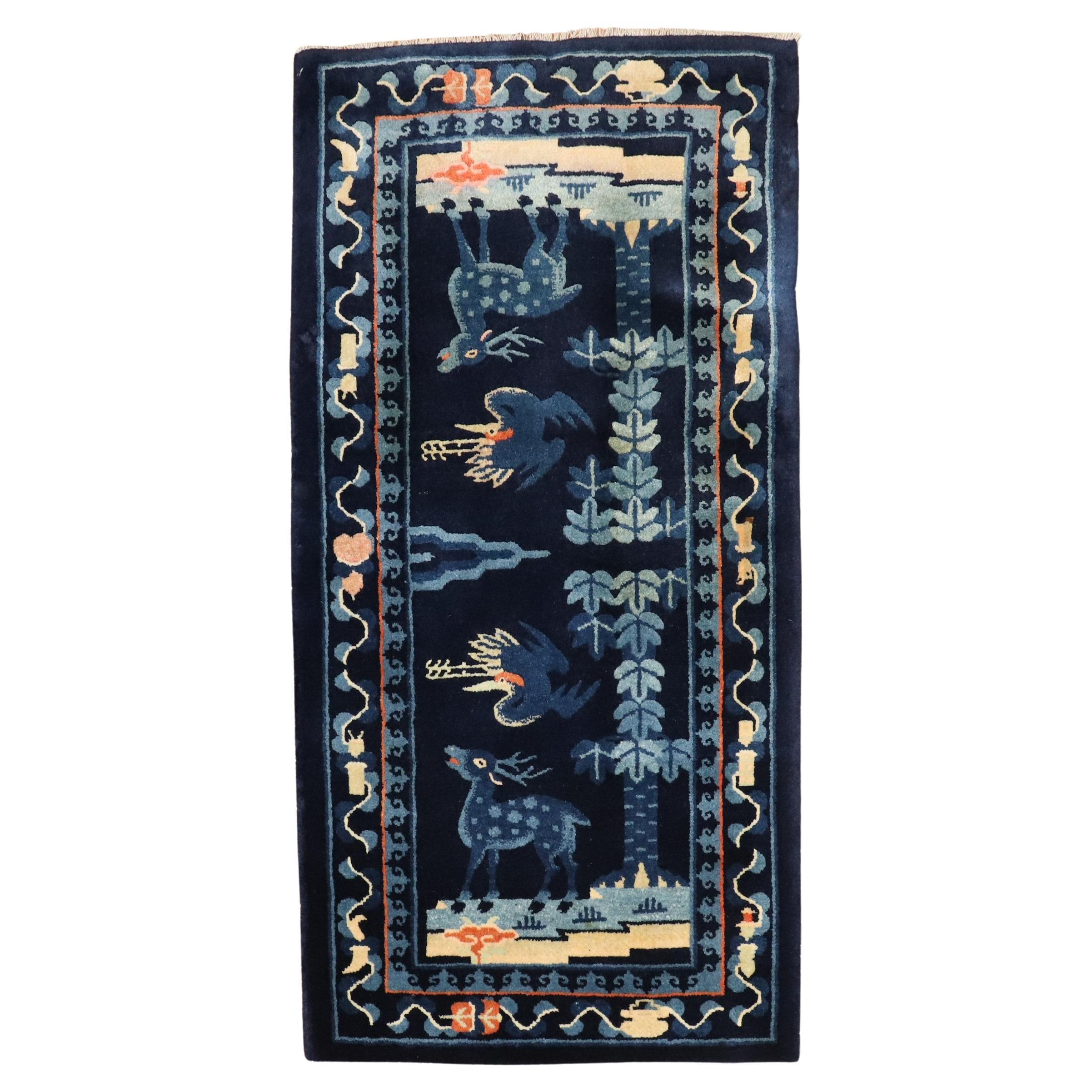 Zabihi Collection Chinese Pictorial Scatter Size Early 20th Century Rug For Sale
