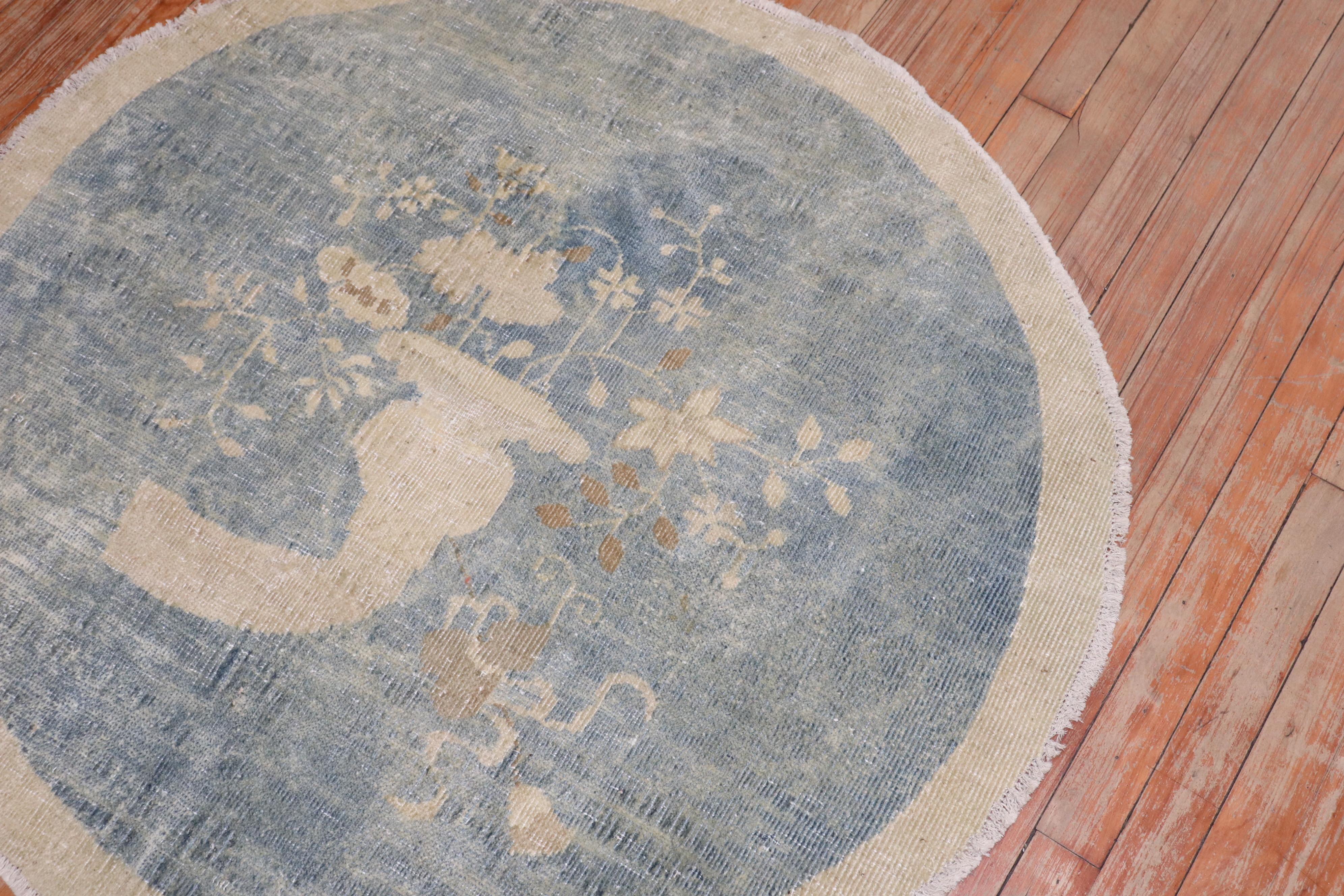 Anglo-Indian Zabihi Collection Chinese Round Small Rug For Sale