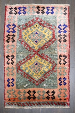 Zabihi Collection Colorful Anatolian Turkish Small Geometric Rug, 1'6'' x 2'4''
