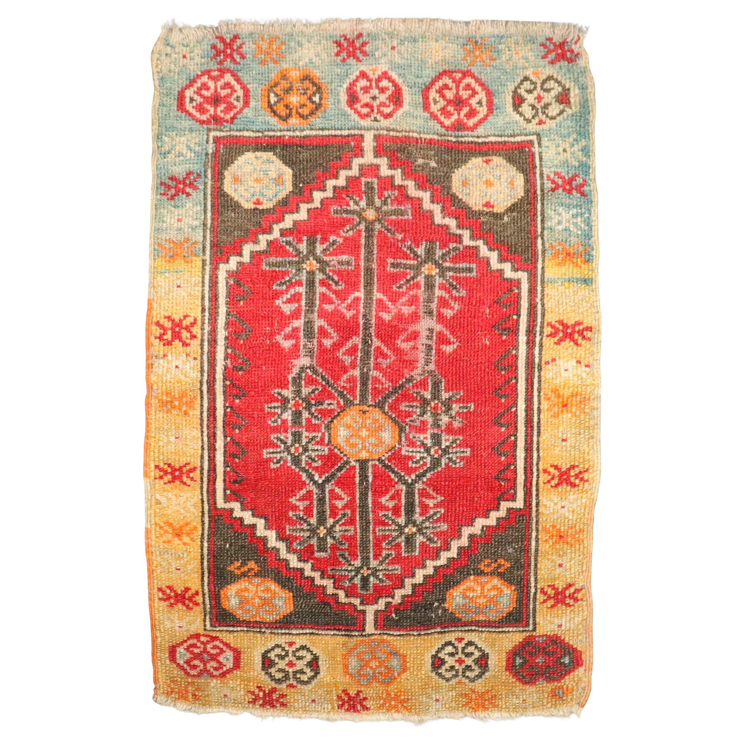 Zabihi Collection Colorful Antique Anatolian Turkish Small Tribal Rug