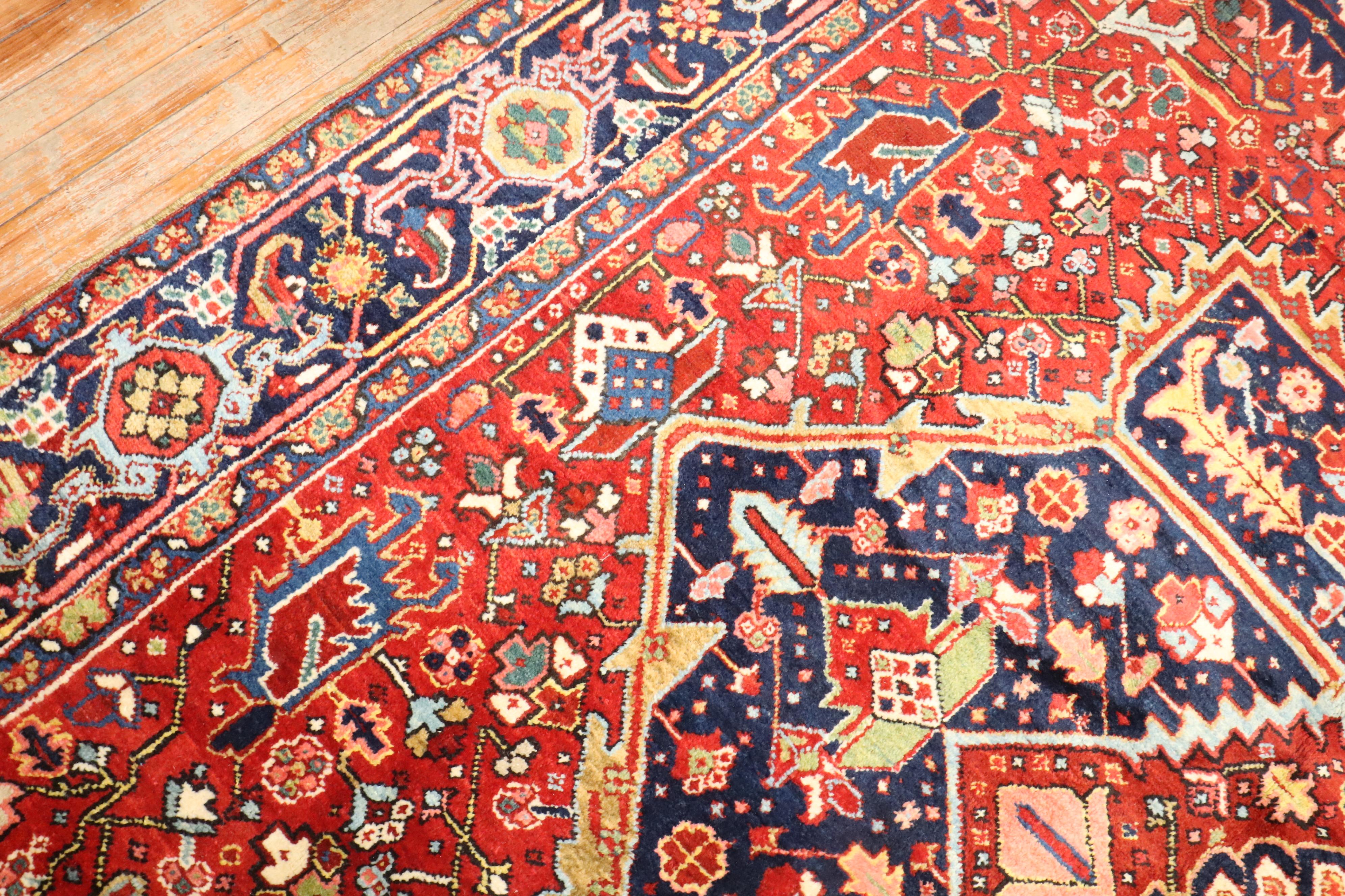Zabihi Collection Colorful Antique Persian Heriz Early 20th Century Rug For Sale 4