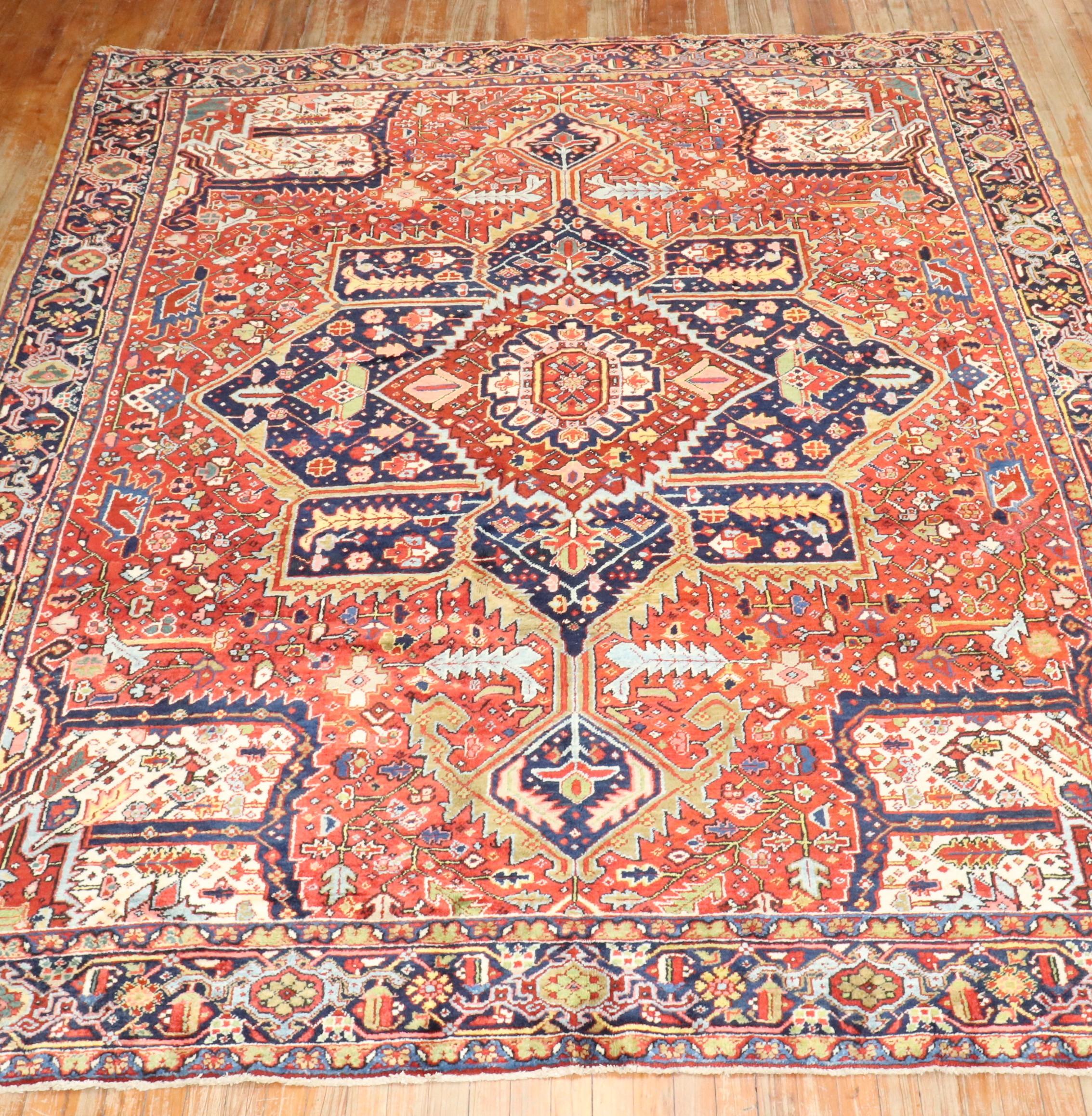 Zabihi Collection Colorful Antique Persian Heriz Early 20th Century Rug For Sale 7