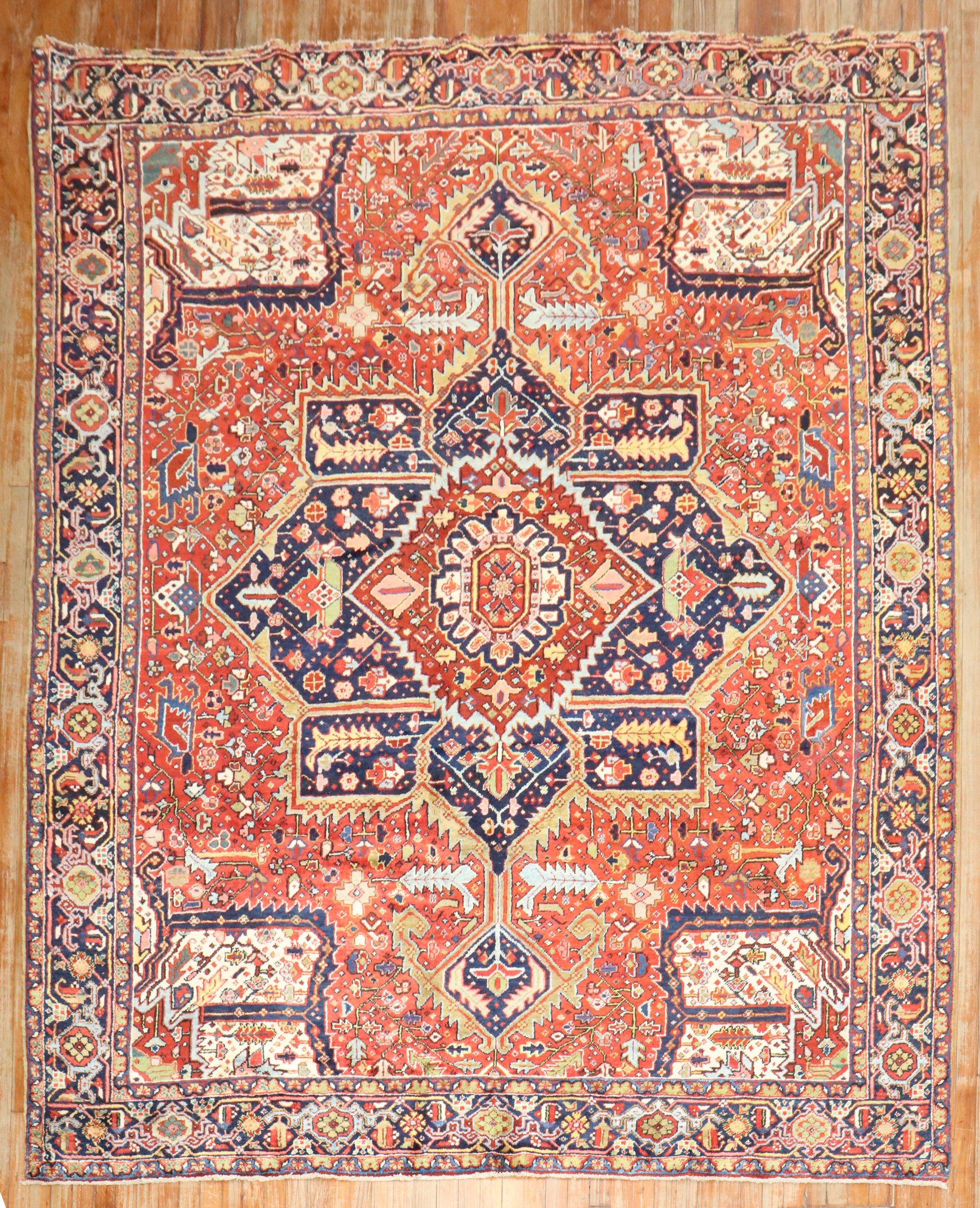 Zabihi Collection Colorful Antique Persian Heriz Early 20th Century Rug For Sale 8