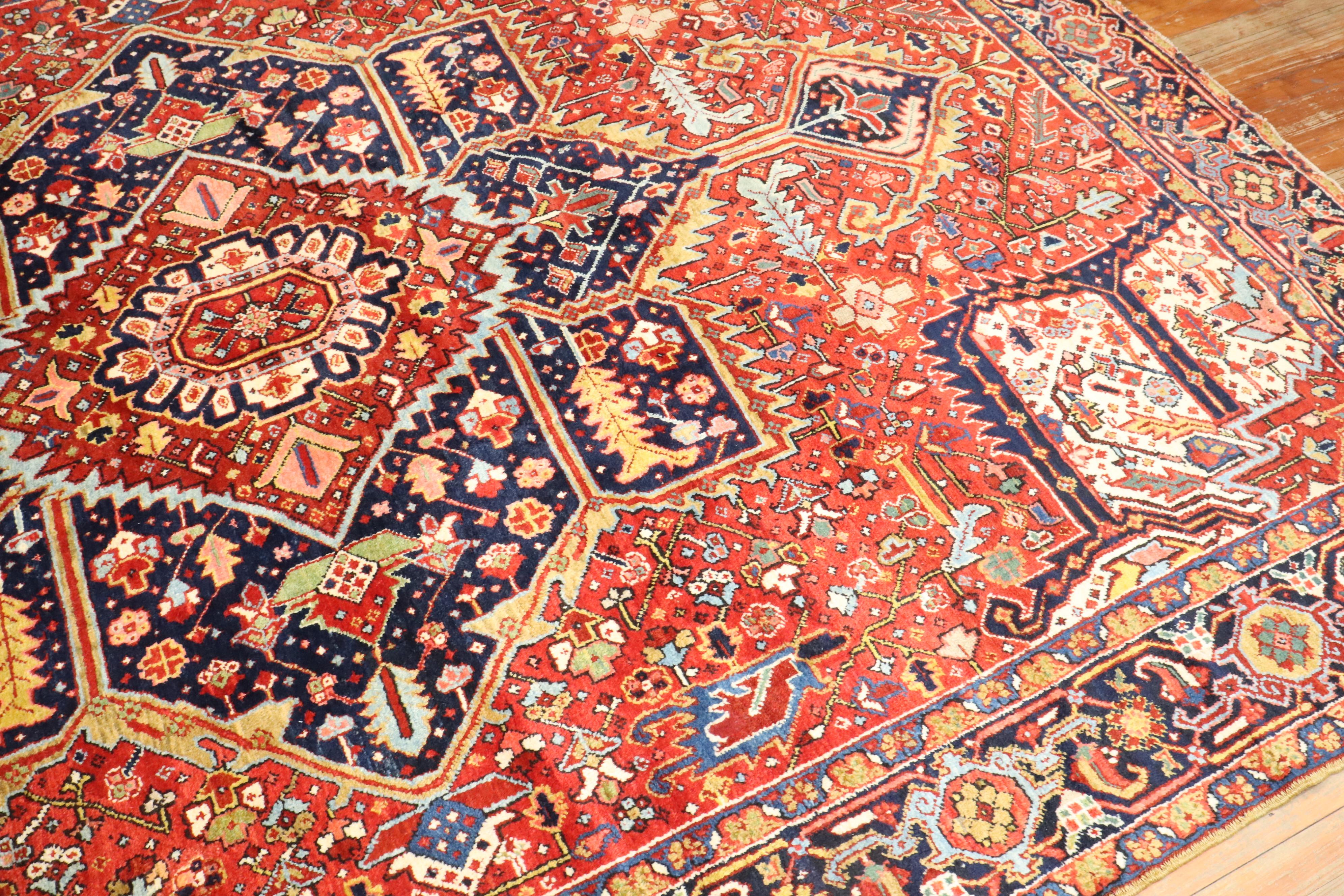Zabihi Collection Colorful Antique Persian Heriz Early 20th Century Rug For Sale 9