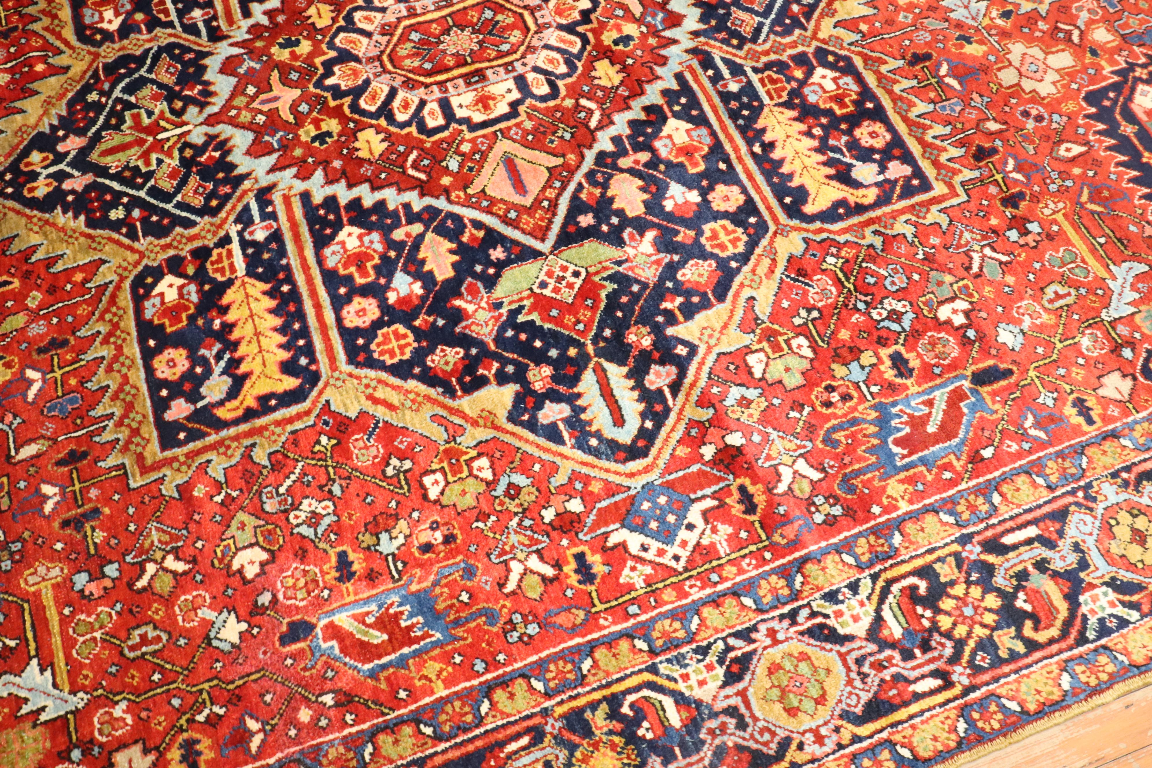 Bakshaish Zabihi Collection Colorful Antique Persian Heriz Early 20th Century Rug For Sale