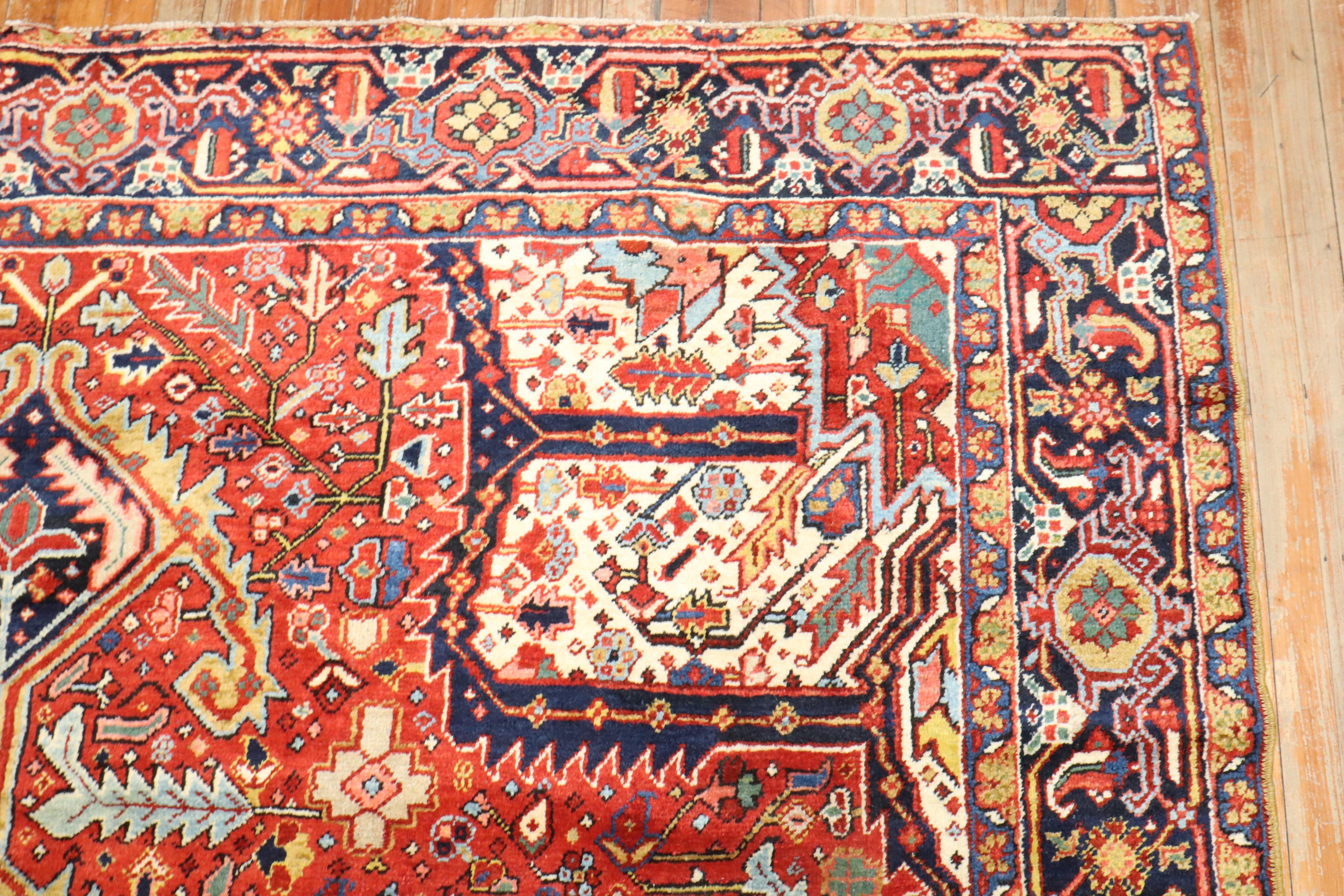 Hand-Knotted Zabihi Collection Colorful Antique Persian Heriz Early 20th Century Rug For Sale