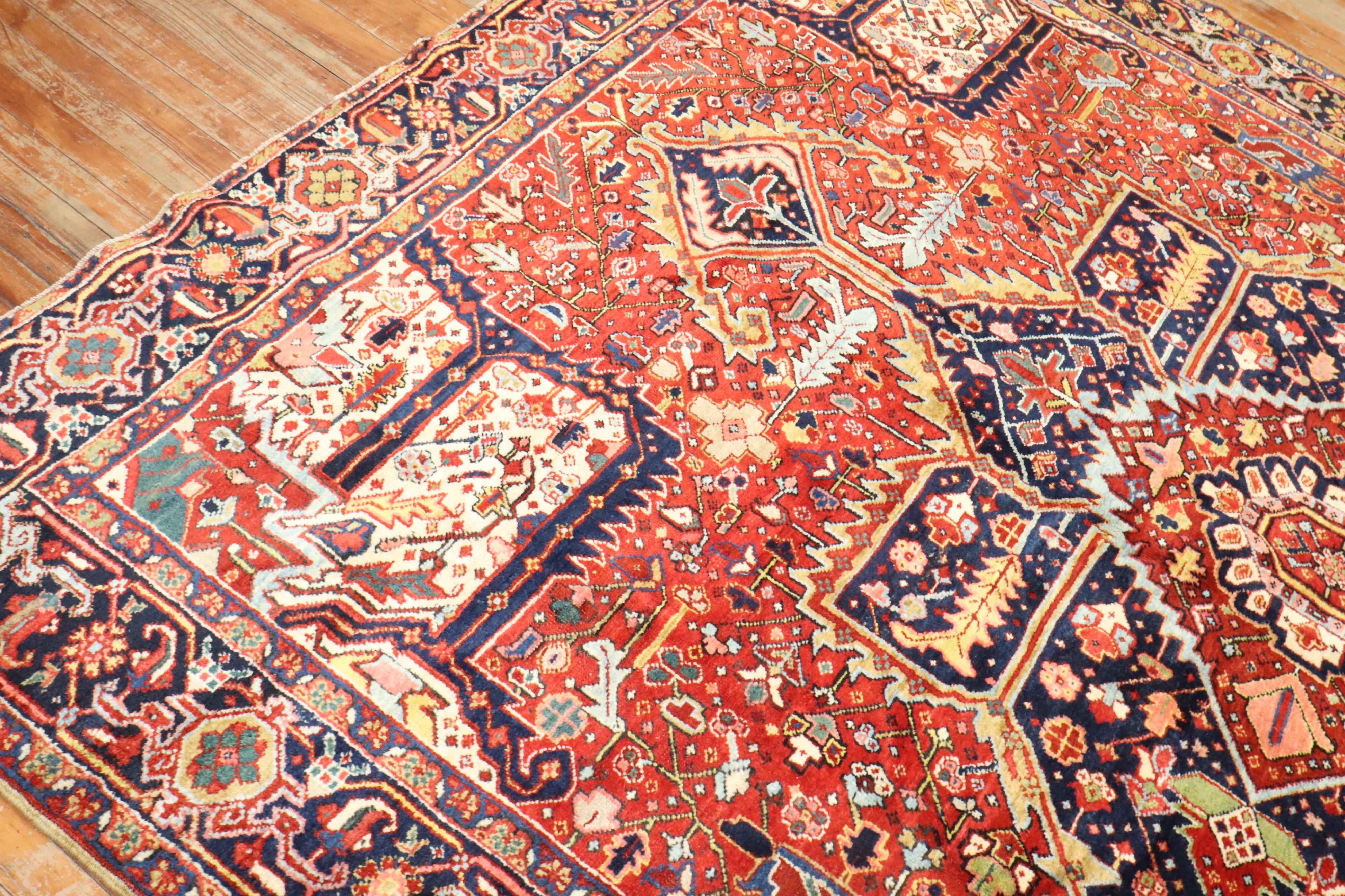 Zabihi Collection Colorful Antique Persian Heriz Early 20th Century Rug In Good Condition For Sale In New York, NY