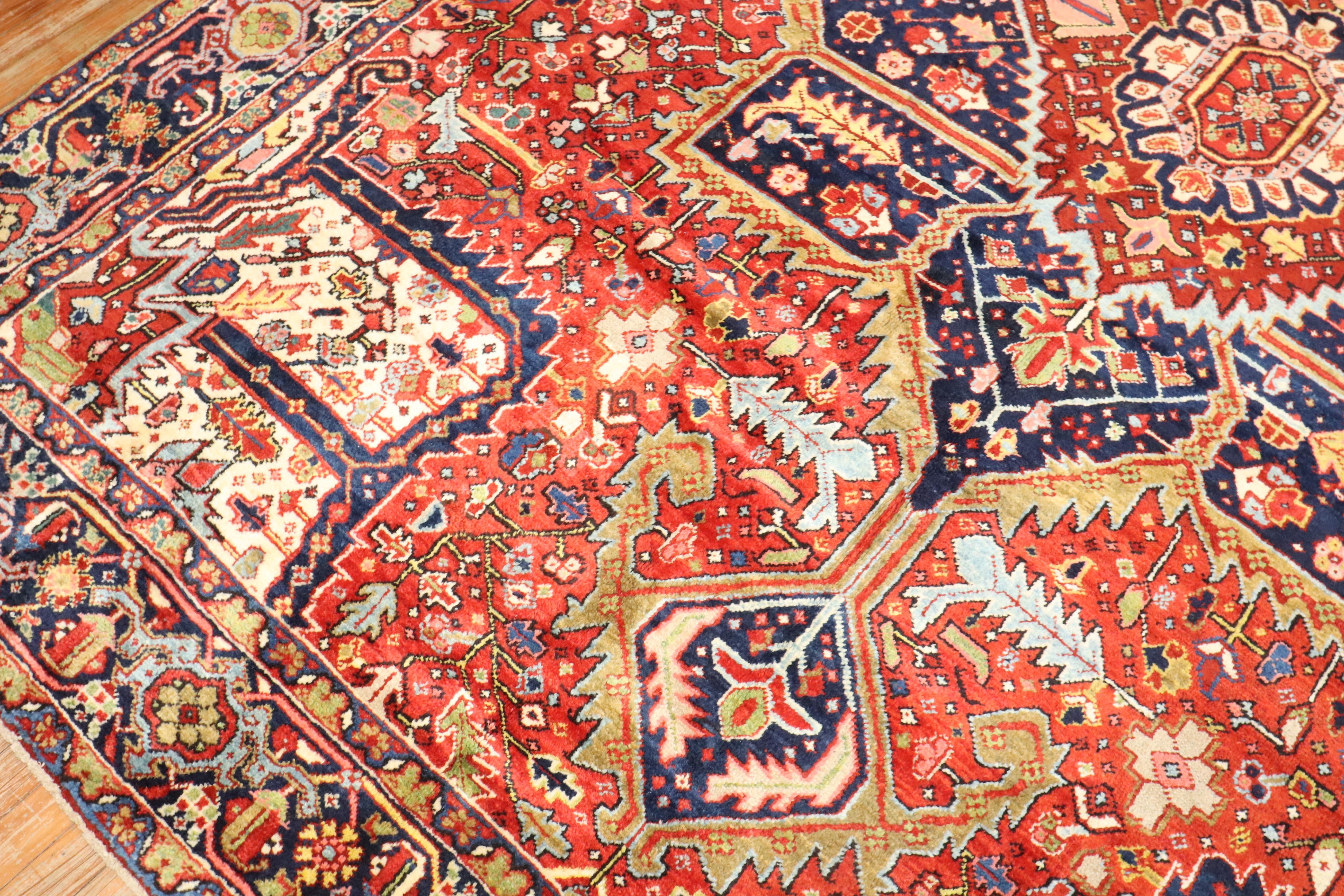 Wool Zabihi Collection Colorful Antique Persian Heriz Early 20th Century Rug For Sale