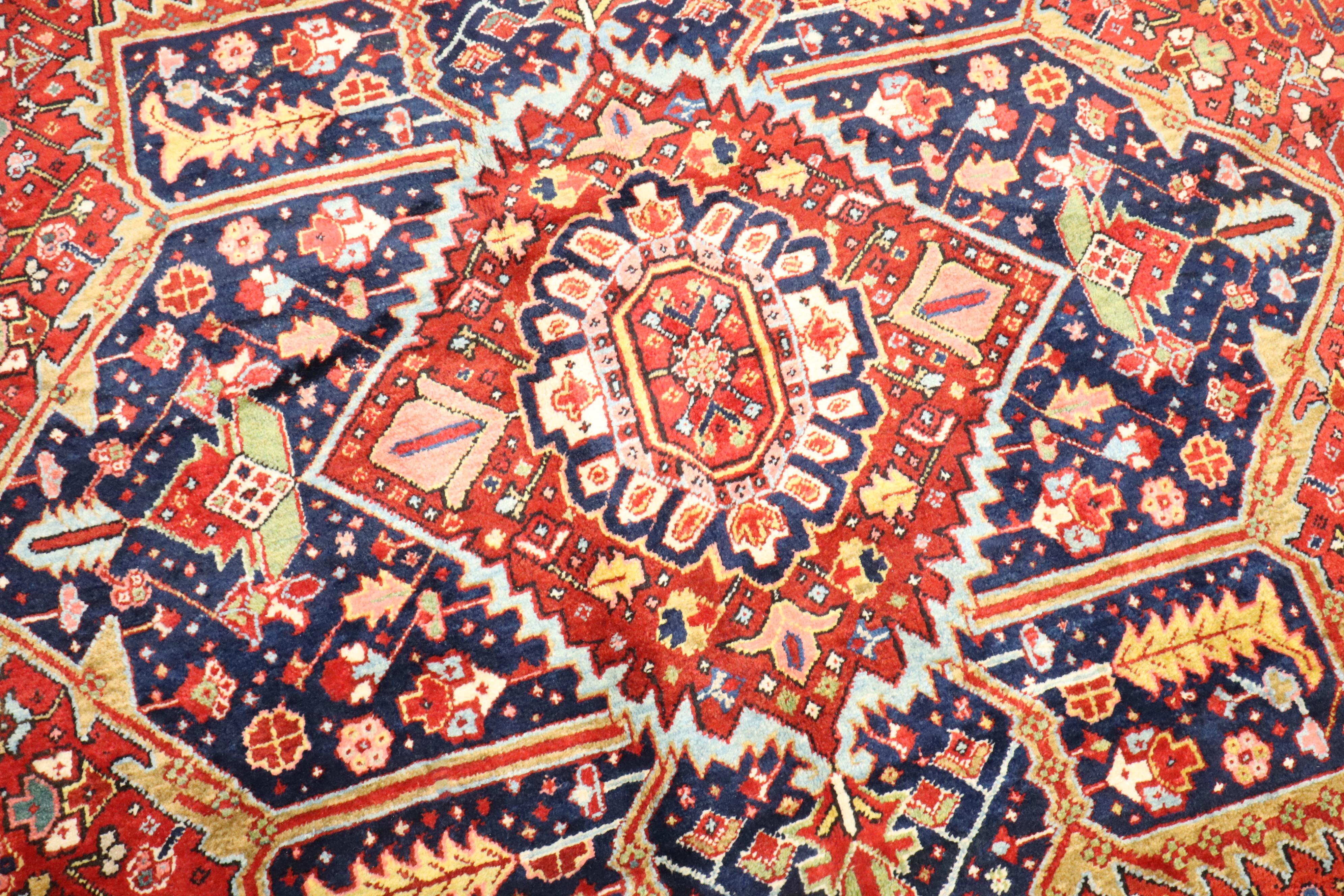 Zabihi Collection Colorful Antique Persian Heriz Early 20th Century Rug For Sale 1